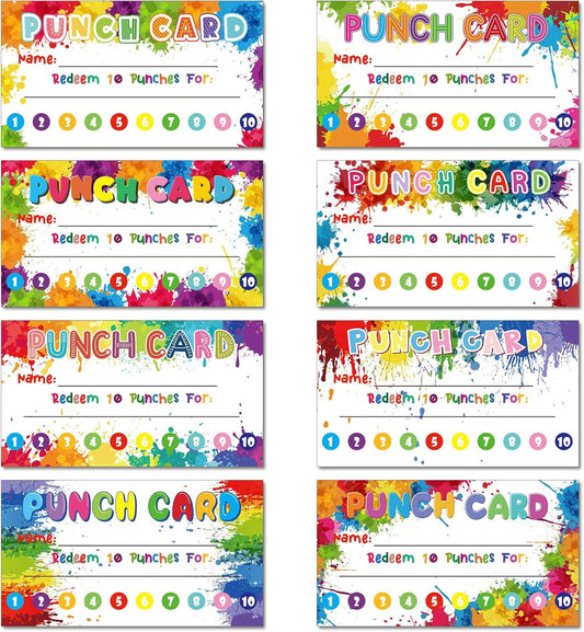 Fumete 400 Pcs Punch Cards for Classroom Reward Cards Behavior Incentive Loyalty Awards for Kids Students Teachers School Business, 8 Styles, 3.5 x 2 in(10 Rainbow Tie Dye Punches Style)