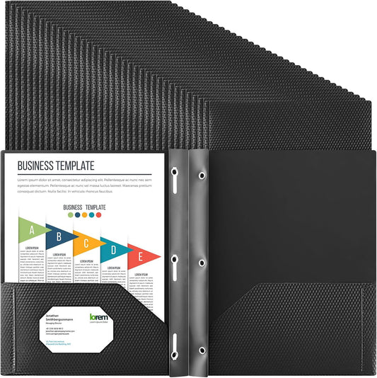 Patelai 48 Pcs Plastic Folders with 2 Pockets and 3 Prongs Home Folders with Card Slot Letter Size Heavy Duty Report Covers for Back to School(Black,Diamond)