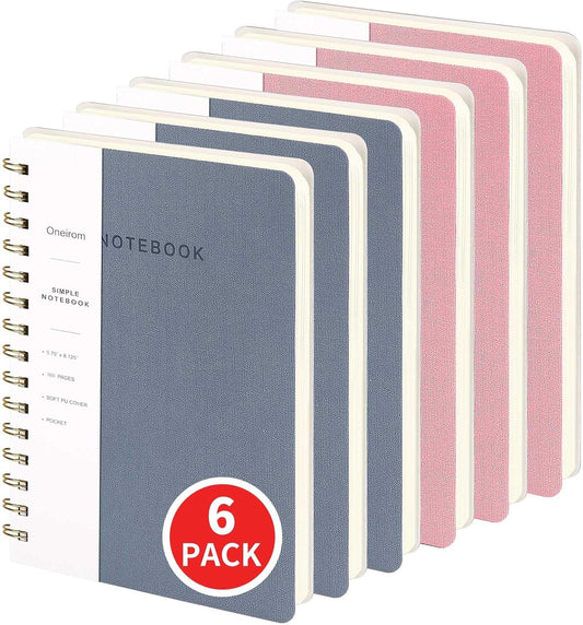 Lined Spiral Notebook College Ruled A5 Journal Book for Note Taking, 160 Pages Writing Journal for Office and Home School Supplies 5.75x8.125 inch (6pack-3Reefblue/3Pink)
