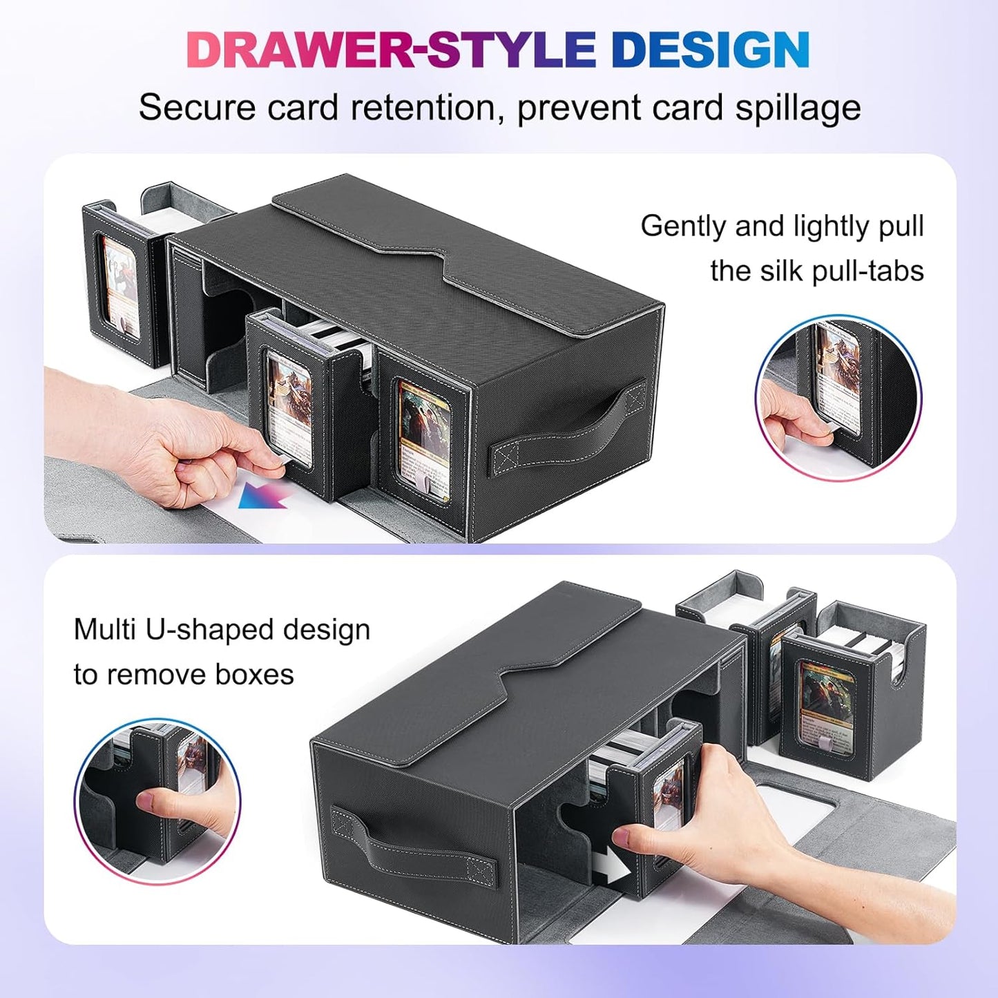 Commander Deck Box for MTG, 6-Deck Modular Card Case with Dice Tray Holds 600+ Double-sleeved Cards, Removable Trading Cards Storage Box with 35PT Magnetic Card Holders for TCG, Black Grey