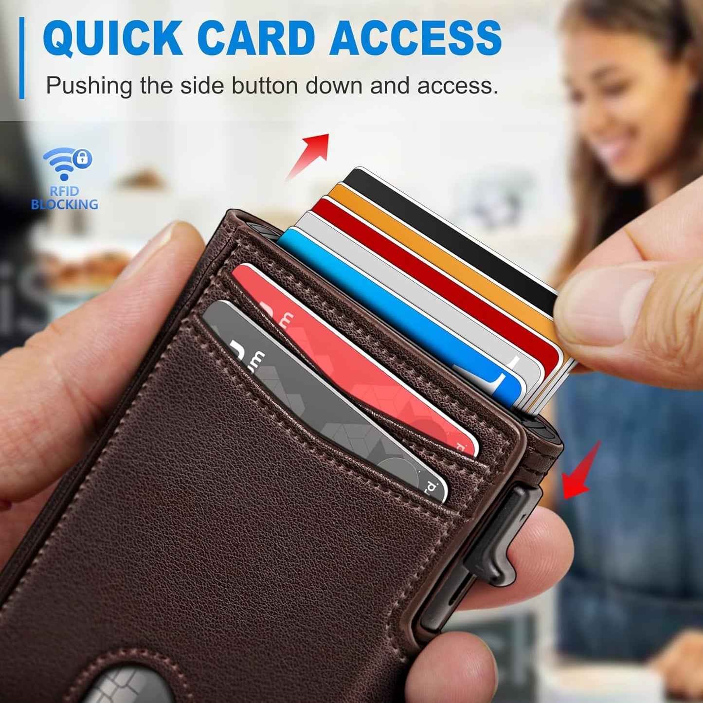 Men Wallet,with Money Clip Coins Pocket ID Window,Slim Front Pocket RFID Blocking Pop-up Card Holder 3.9"x 2.7", Gift Boxed