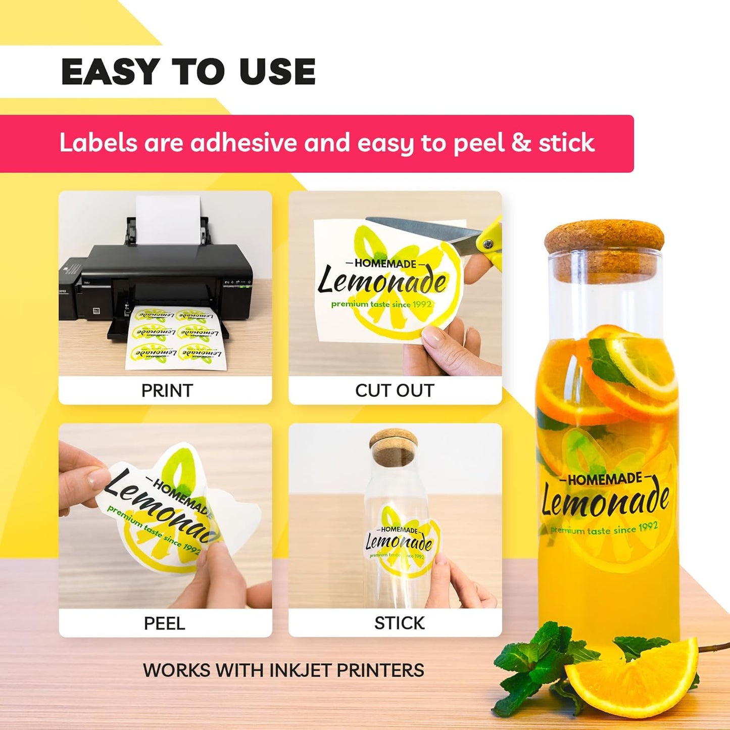 90% Clear Sticker Paper for Inkjet Printer (20 Sheets) - Transparent Glossy 8.5 x 11 - Printable Vinyl // Paper Plan