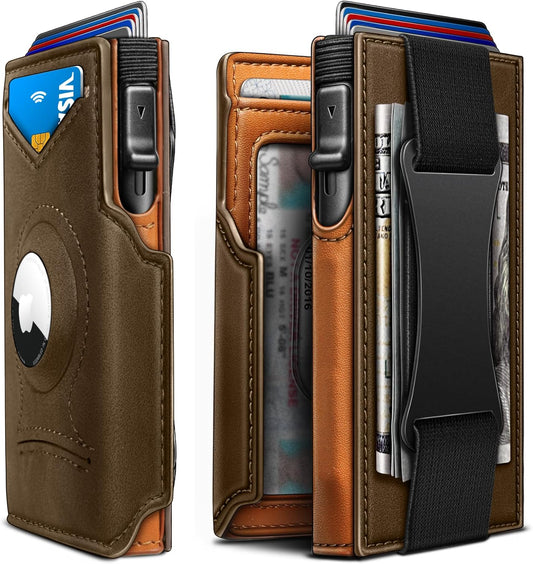 KEMISANT Airtag Wallet Men Gift,Mens Slim Front Pocket Wallet Money Clip Standard or Apple Airtag Use 3.8"×2.8"×0.9"