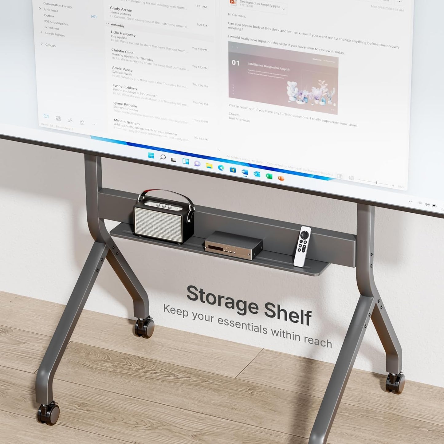 FortiLift Premium Manual Height Adjustable TV Cart for 55–90” Displays – Business-Class Rolling Stand with Crank Lift, VESA 900×600, 198 lbs Capacity, Storage Shelf, Lockable Wheels