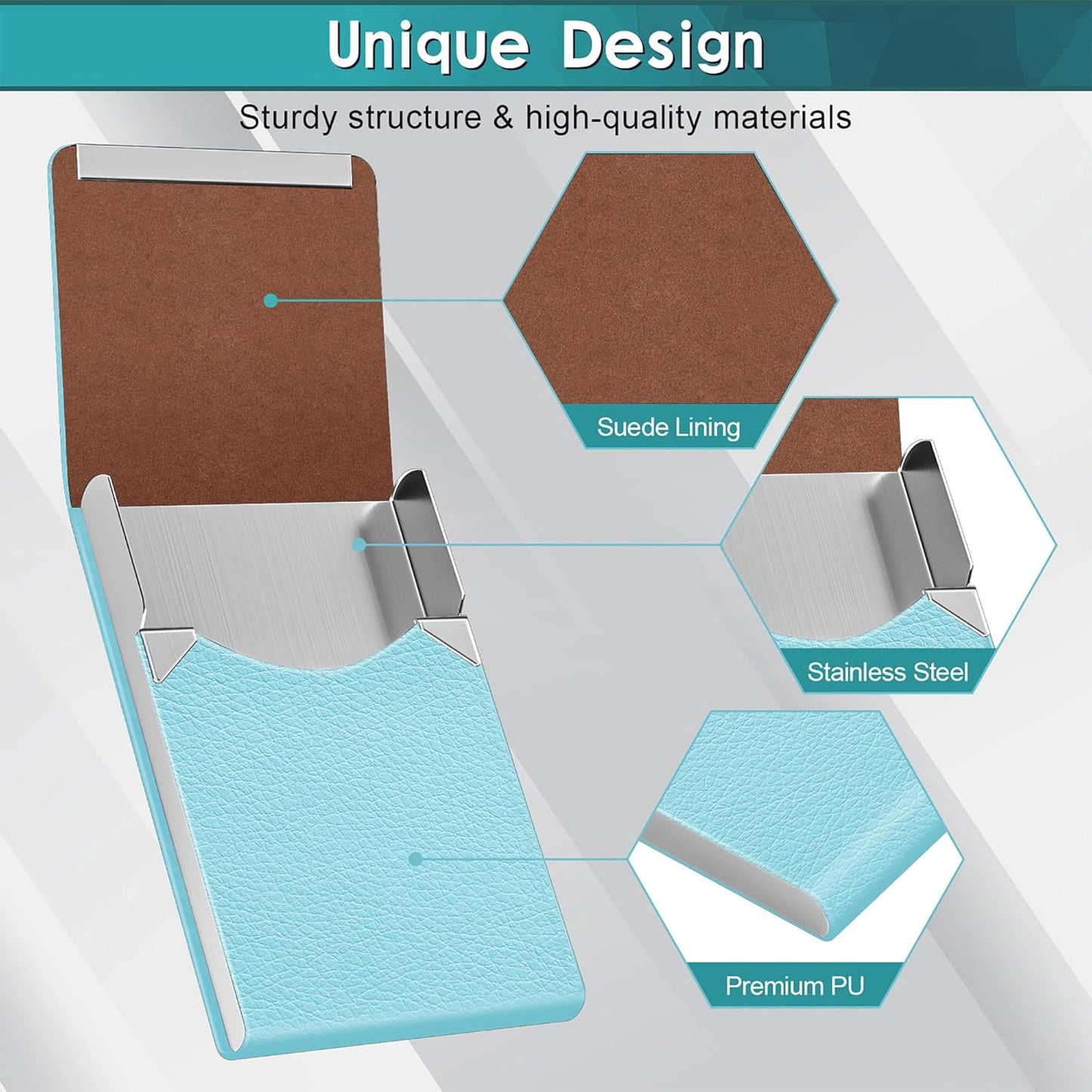 Business Card Holder, Pocket Business Card Case, Slim Card Holders for Men or Women, PU Leather Business Card Carrier Metal RFID Blocking Name Card Holder with Magnetic Clasp