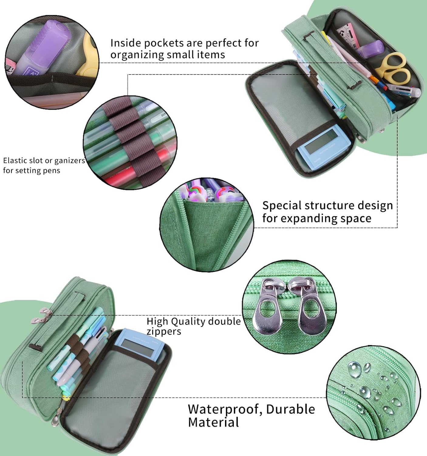 Pencil Case Pen Bag Holder Pouch Large Handle Big Capacity Desk Organizer Storage Marker Box Stationary Makeup Cosmetic Double Zippers for School Office Students Teen