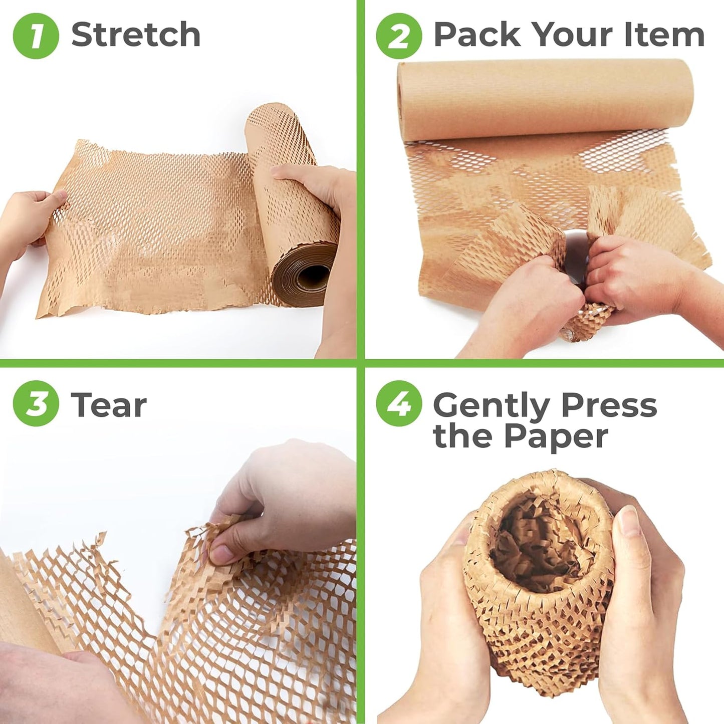 HexcelWrap Mini - Honeycomb Packing Paper, Eco-Friendly, Sustainable Paper Bubble Wrap for Shipping & Moving, Cushioned Packing Material in Easy Self-Dispenser Box - White, 12" x 300'
