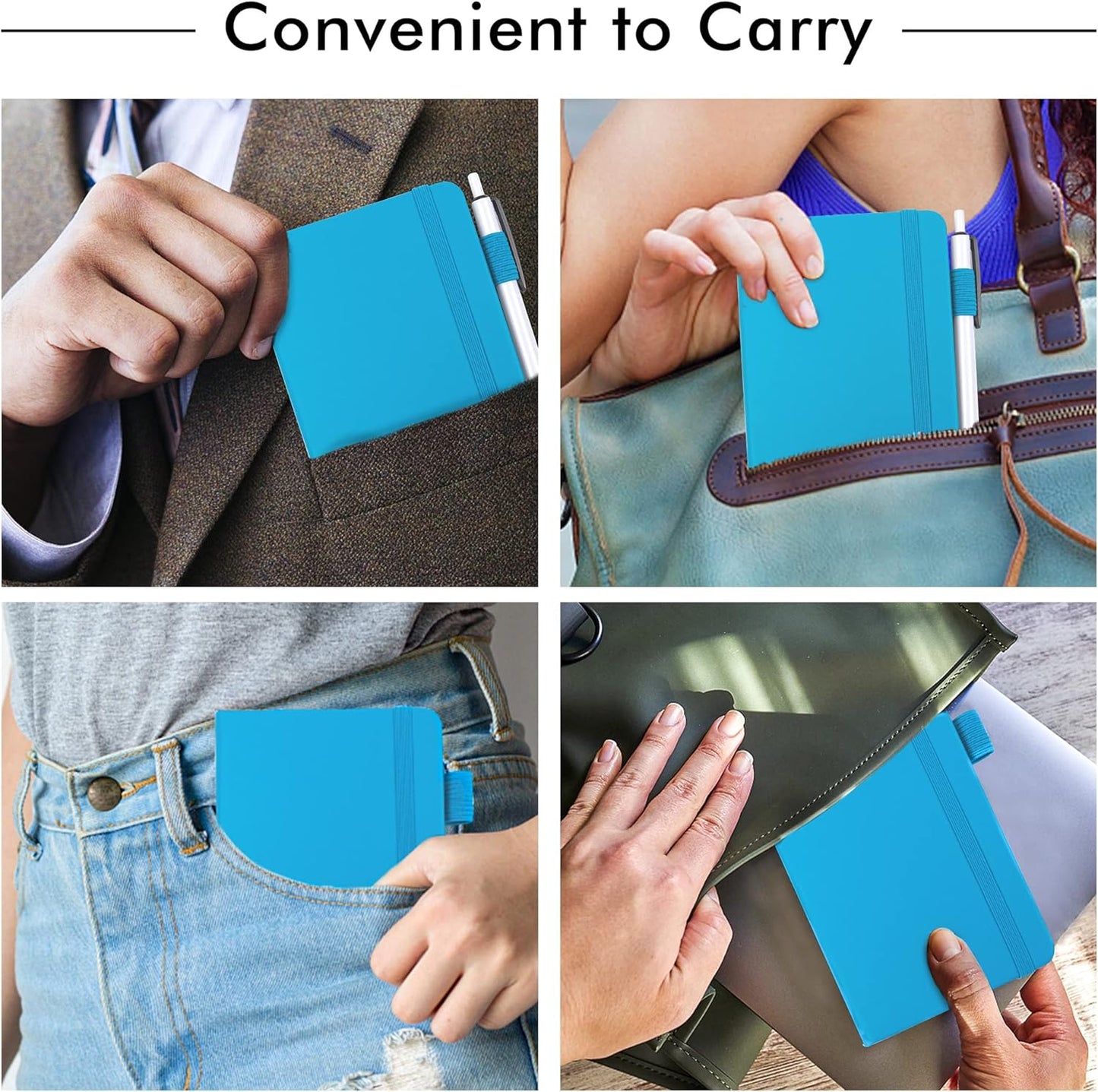 feela 6 Pack Pocket Mini Notebooks Bulk, Small Cute Memo Notepads Hardcover College Ruled Lined Journals with Pen Holder for School Business Work, with 6 Black Pens, 3.5”x 5.5”, A6, Teal