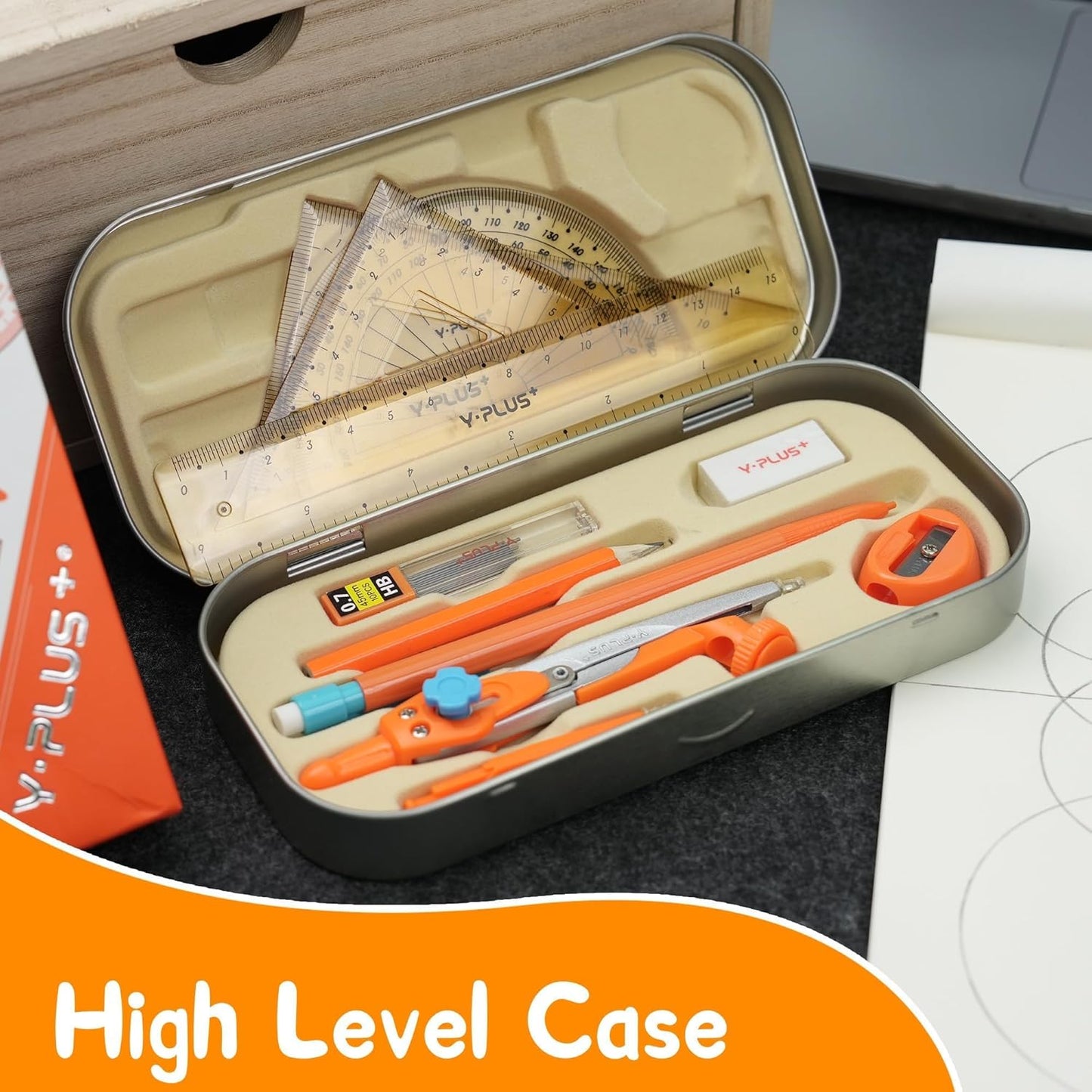 YPLUS Geometry Set for Students, Math Protractor Compass with Rulers Mechanical Pencil, Box of Protactors Kit for Class Supplies and School Kids Toddler - 12 Pcs, Back to School Supplies for Kids