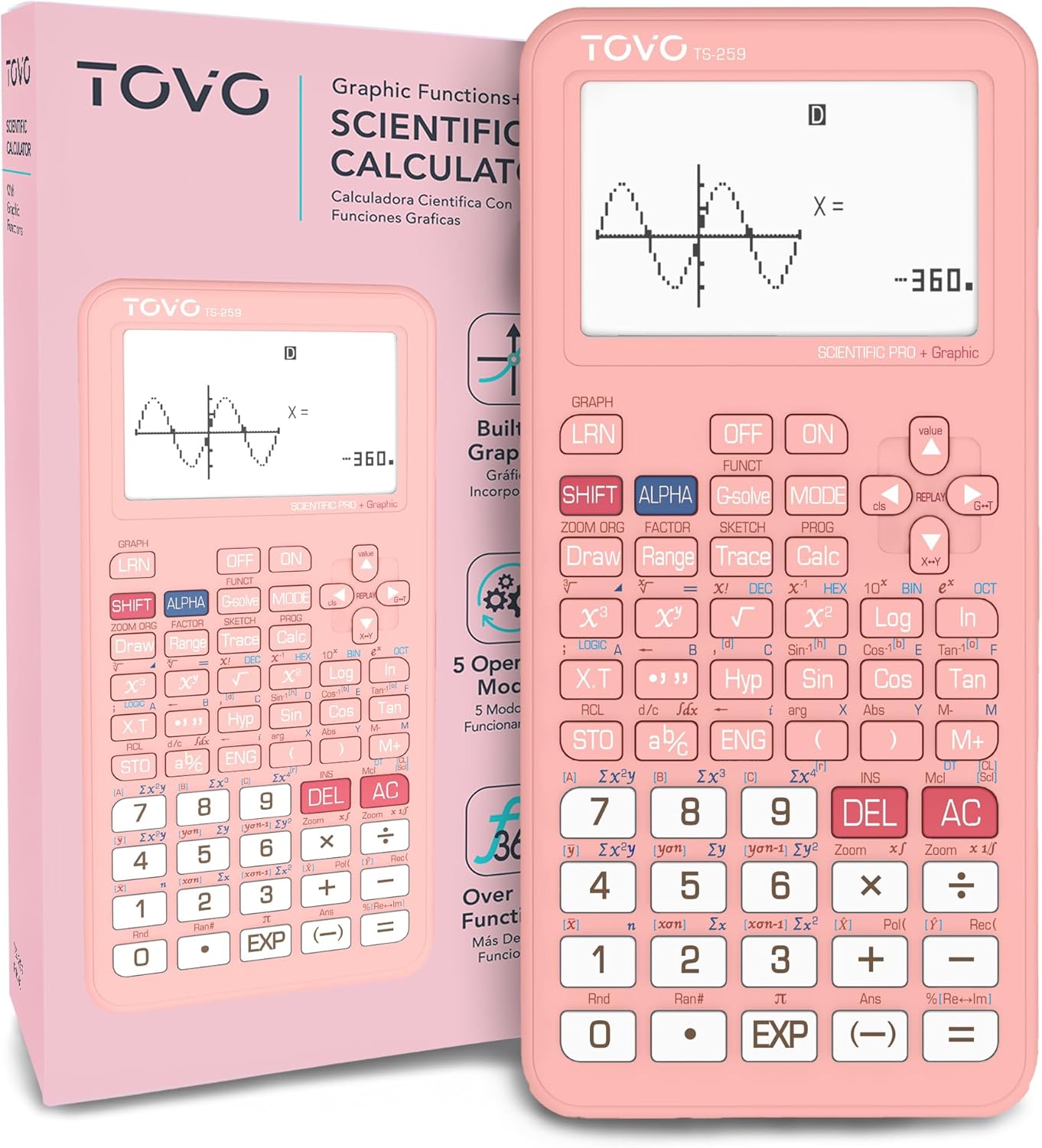 TOVO Scientific Calculator with Graphing Functions, Multiple Modes, 360 Functions, Large Screen, Intuitive Interface for Beginners, High School & Advanced Courses, TS-259 (Developed by CATIGA)