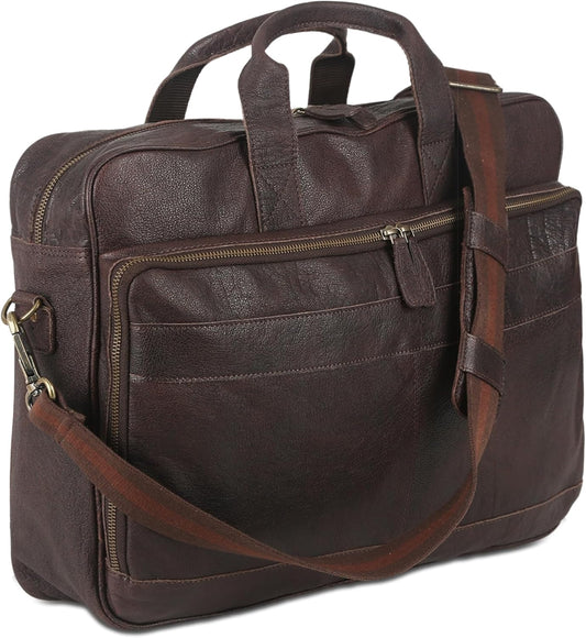 Leather briefcase 18 Inch Laptop Messenger Bags for Men and Women Best Office briefcase Satchel Bag (Brown)