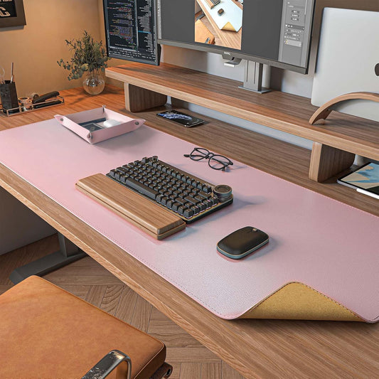 DAWNTREES Pink Desk Mat,Leather Desk Pad,40"x16",Cork Desk Mat Protector,with PU Leather Valet Tray Organizer,Large Mouse Pad,Desk Writing Pad for Office and Home