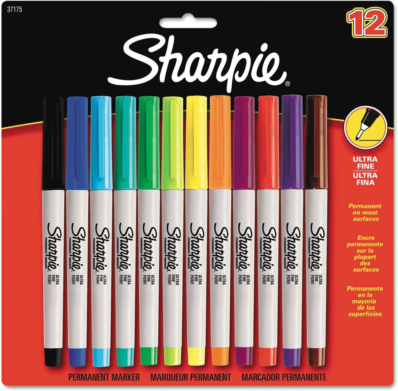 Sharpie Permanent Markers Ultra Fine Point Assorted Colors 12 Count