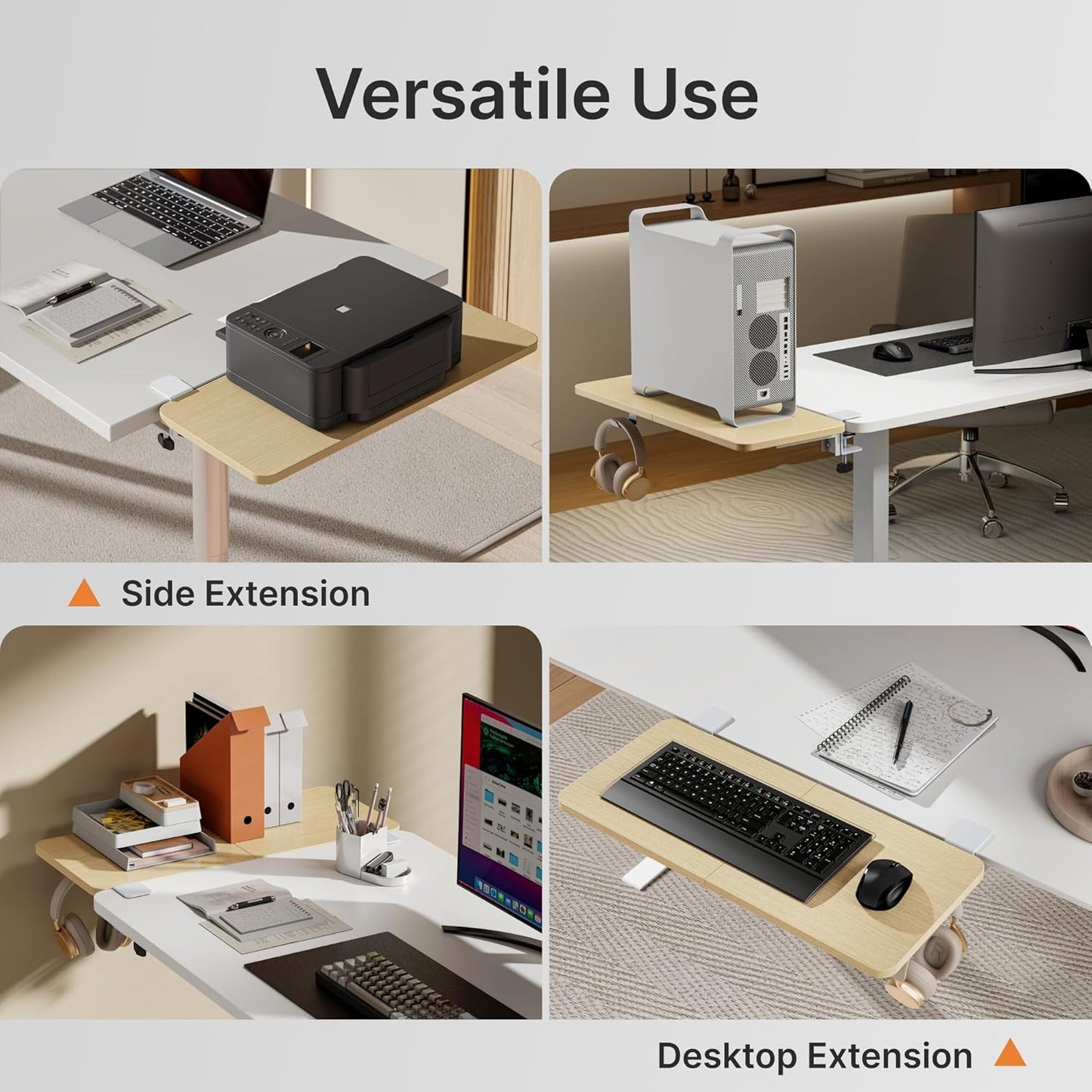 Desk Extender Tray, 28" x 12" Clamp On Desk Shelf, Desk Extension with Laptop Holder, Table Desk Arm Rest, Clamp On Keyboard Tray for Office and Home, Workstation Organizer, Large, Wood