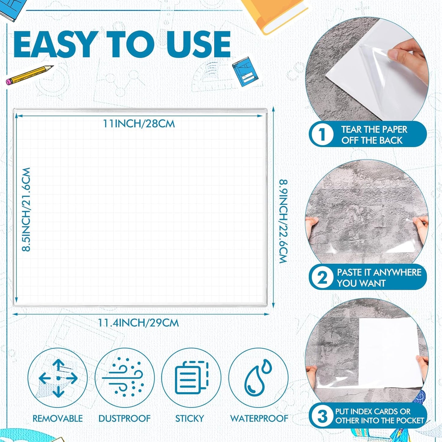 Outus Self Adhesive Shop Ticket Holders Clear Plastic Sleeves Adhesive Pockets Work Order Job Ticket Holders for Home Office Posting Signs(11 x 8.5 Inch,60 Pcs)