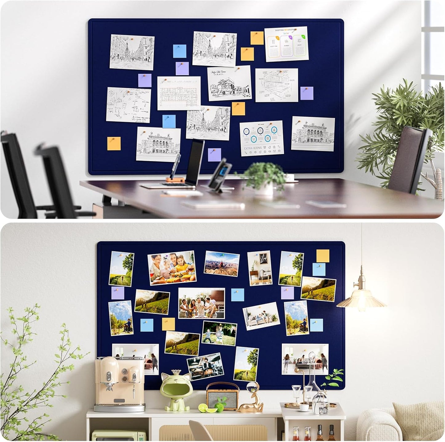 MaxGear Extra Large Bulletin Board 60" x 36", Foldable Felt Board Vision Board Supplies, Cork Board for Office, Home, School, Small Pin Boards for Walls Decorative Display Board Dark Blue