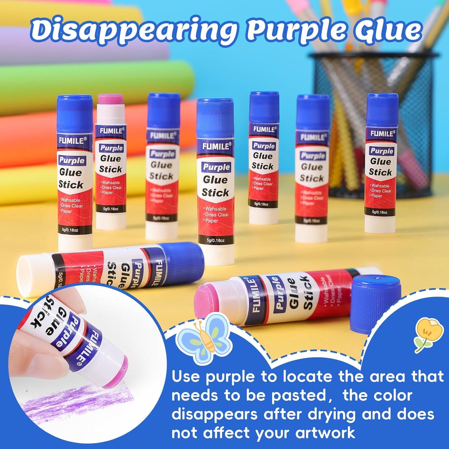 72 Pack Glue Sticks Bulk for Kids, Disappearing Purple Glue Sticks for Classroom and Teacher Supplies.Dries Clear, Non-Toxic, Washable, Back to School Supplies and Classroom Must Haves