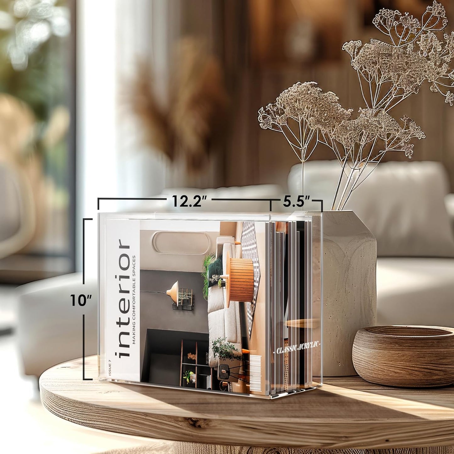 File Organizer for Desk - This Acrylic Storage Box is great for Office Organization - Its Modern Acrylic Magazine Holder makes a Great Gift for Home/Work Space