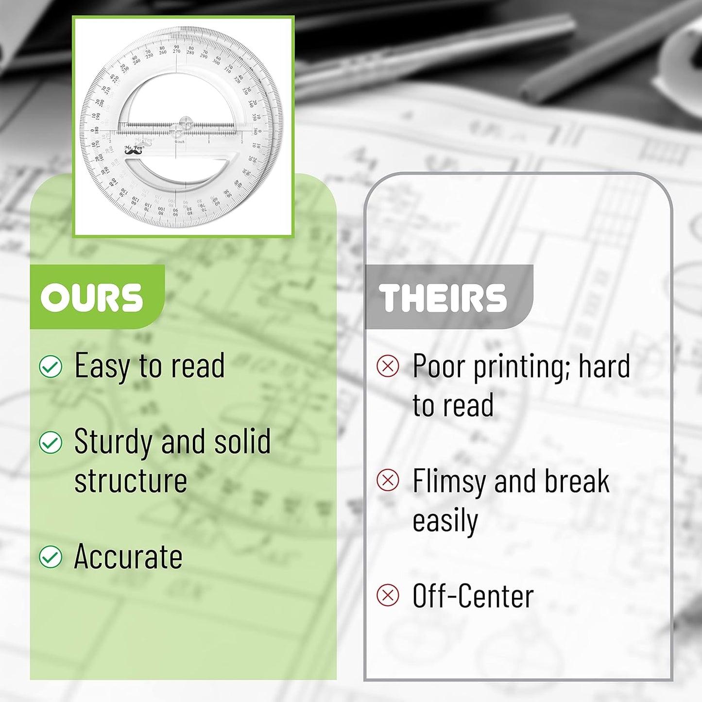 Mr. Pen- Protractor, Pack of 2, Protactor 360 Degree, Protractor Set, Protractor Ruler, Drafting Tools, Circle Protractor, Protractors Classroom Set, Large Protractor, Math Geometry Set