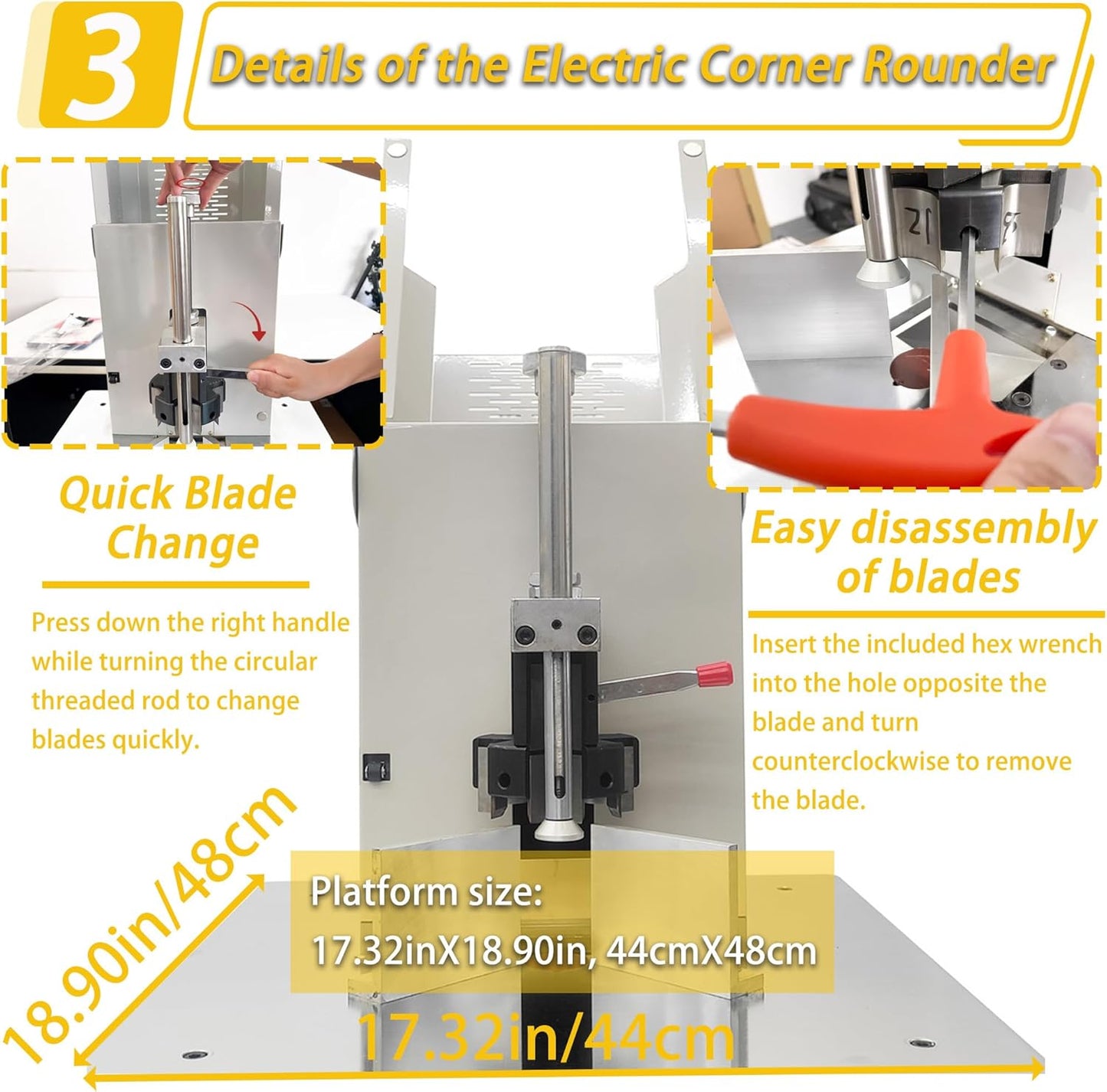 Electric Round Corner Cutter Machine with 5 Blades (8/10/12/16/21mm Radius) Foot Pedal Operation Safety Guard Heavy Duty Paper Corner Rounder for Paper Cardstock Leather Plastic