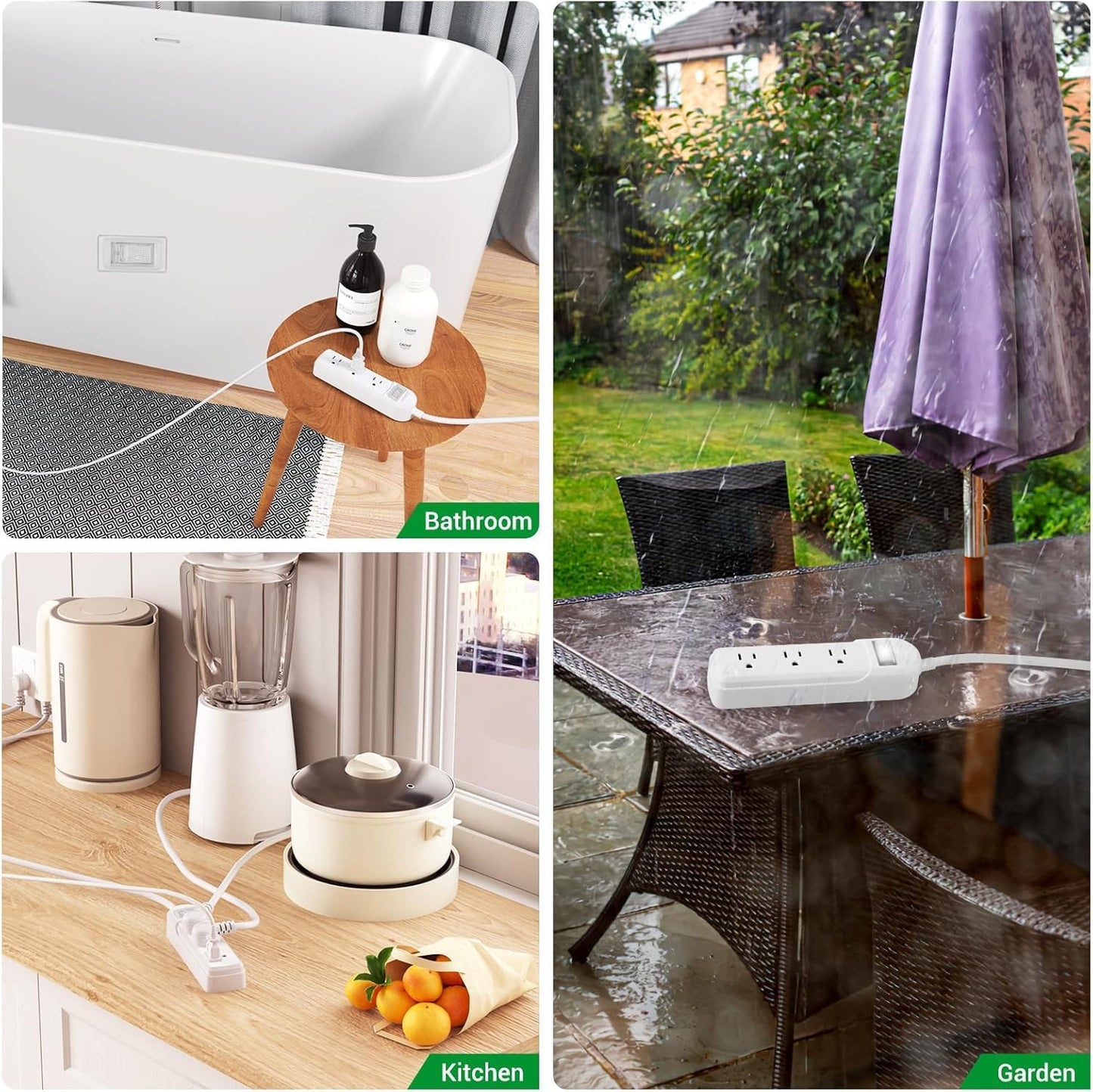 IPX6 Outdoor Power Strip Weatherproof, Waterproof Surge Protector with 3 Wide Outlet 15FT Long Extension Cord, Wall Mountable for Outside Decorations and More UL Listed(Black)