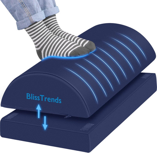 BlissTrends Foot Rest for Under Desk at Work-Versatile Foot Stool with Washable Cover-Comfortable Footrest with 2 Adjustable Heights for Car,Home and Office to Relieve Back,Lumbar,Knee Pain-Blue Long