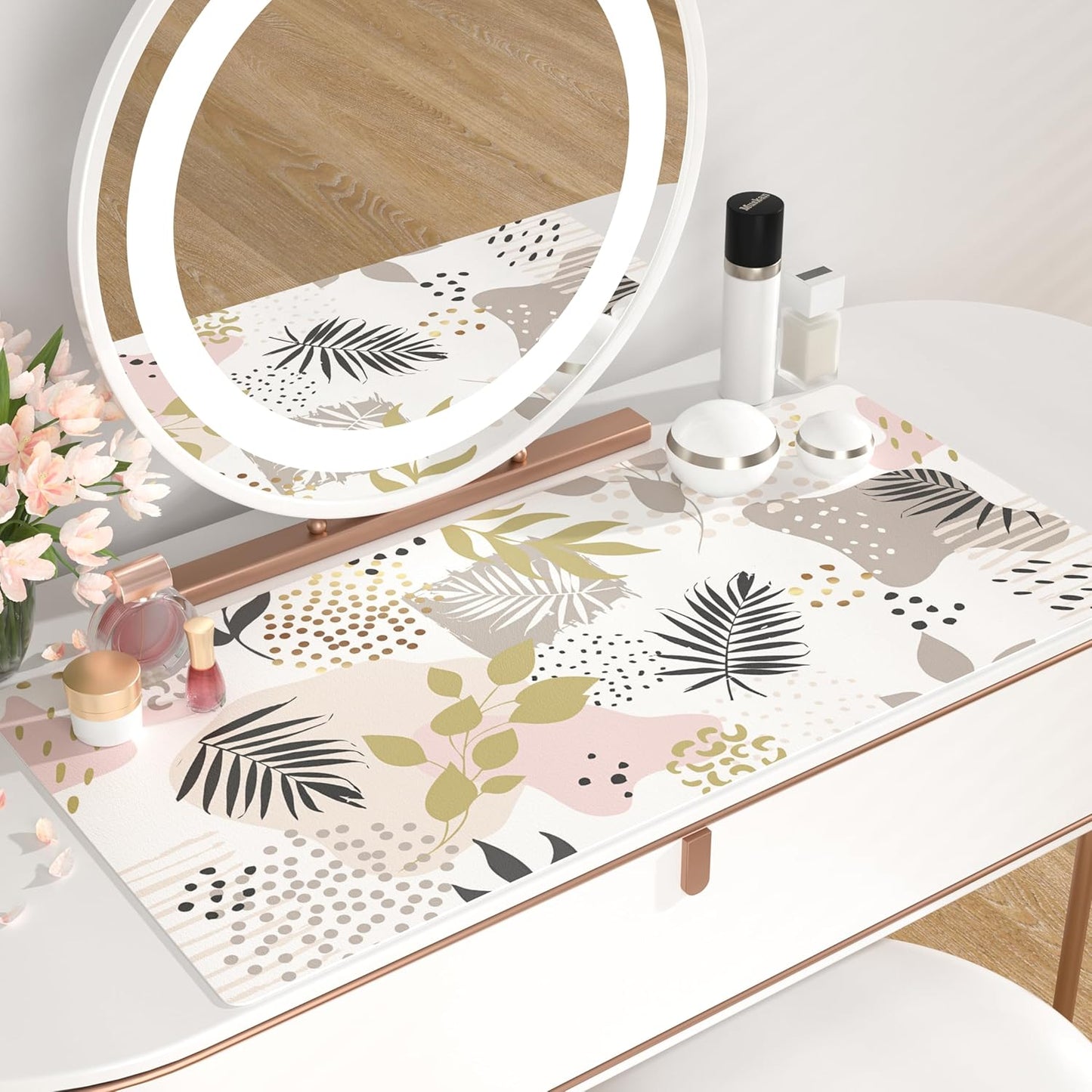 QIYI Large Mouse Pad, Exotic Pattern Desk Mat for Desktop, Women Girls Office Décor Desk Accessories, PU Leather Waterproof Gaming Mousepad, Tropical Plants Gold Desk Pad Computer Mat, 31.5" x 15.7"