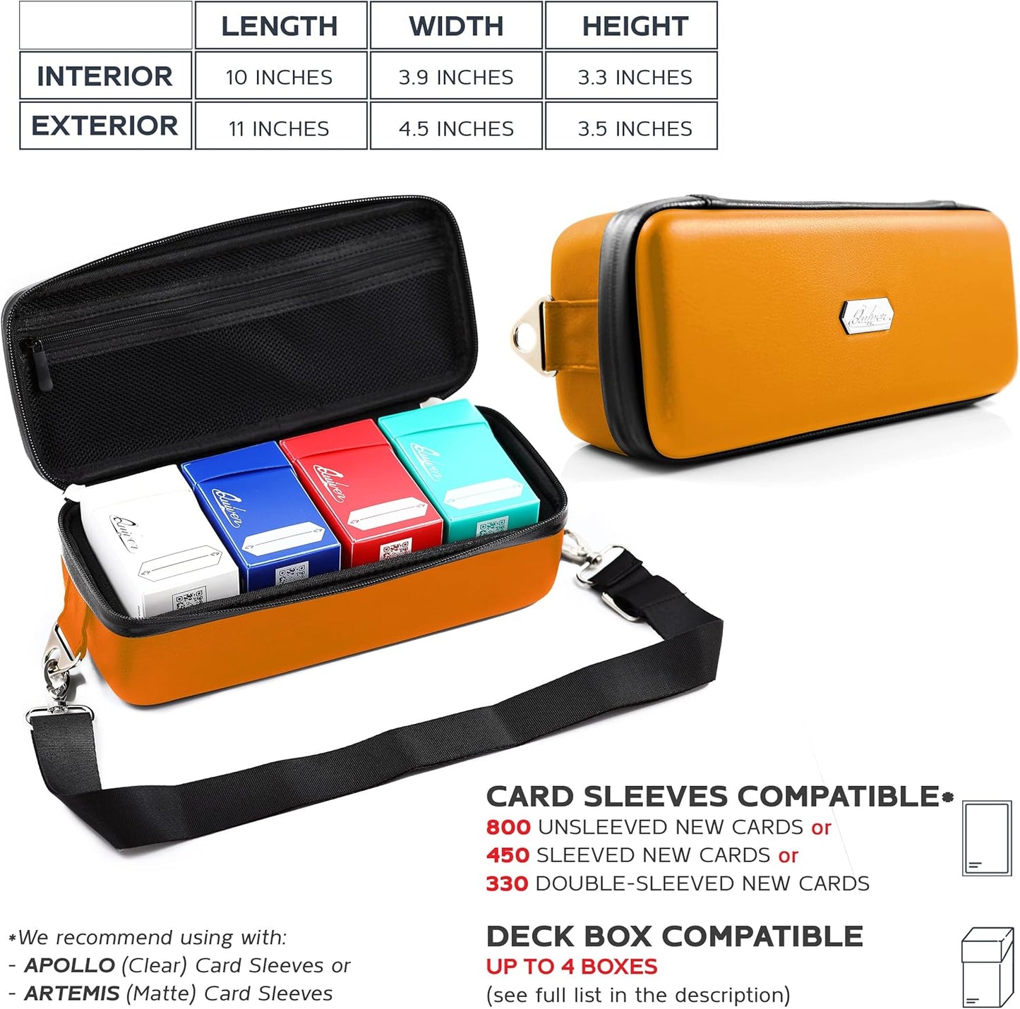Quiver Time Orange Bolt Card Carrying Case fits Pokemon Cards and other TCG Games - Storage Bag for Playing/Trading Cards and Deck Box (Straps, Dividers & 100 Apollo Card Sleeves)