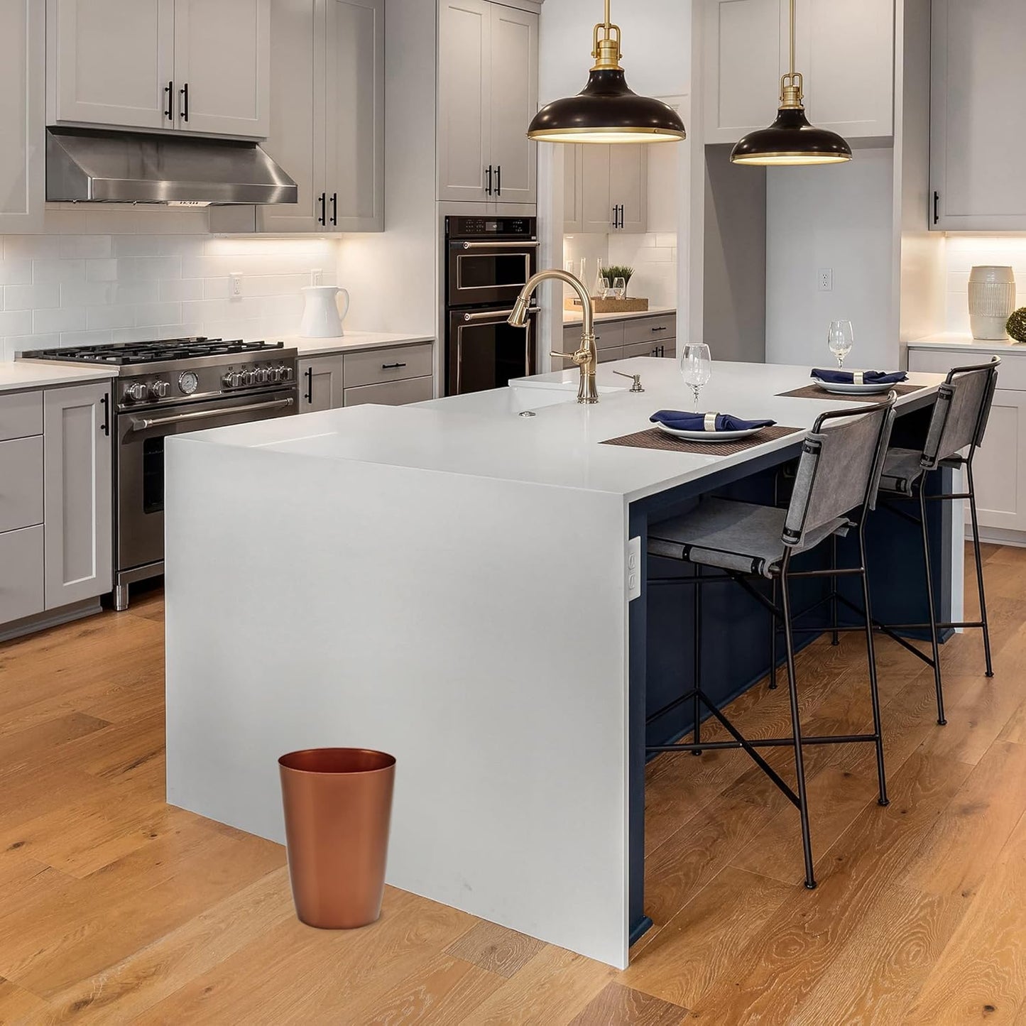 HOLDN’ STORAGE Small Trash Can - Set of 2 Open Top Waste Bin of 1.58 Gallon, Compact Waste Can Perfect for Bathroom, Kitchen, Office, Dorm - Durable Garbage Can - Copper