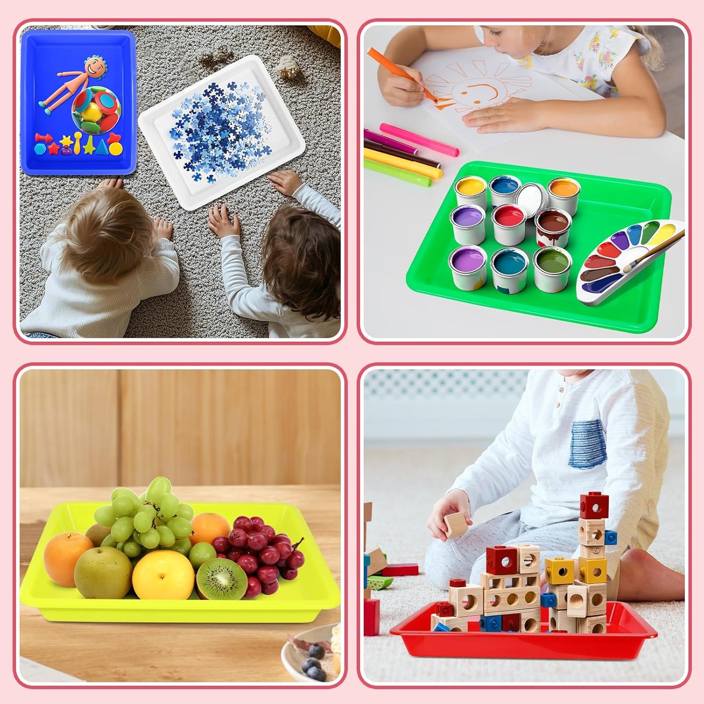 15 Pcs Multicolor Plastic Art Trays, Sensory Bin Tools for Kids, Paint Serving Tray Play,Tuff Tray Set for Classroom and Home Crafts, DIY Projects, Painting, Beads, Organizing Supply