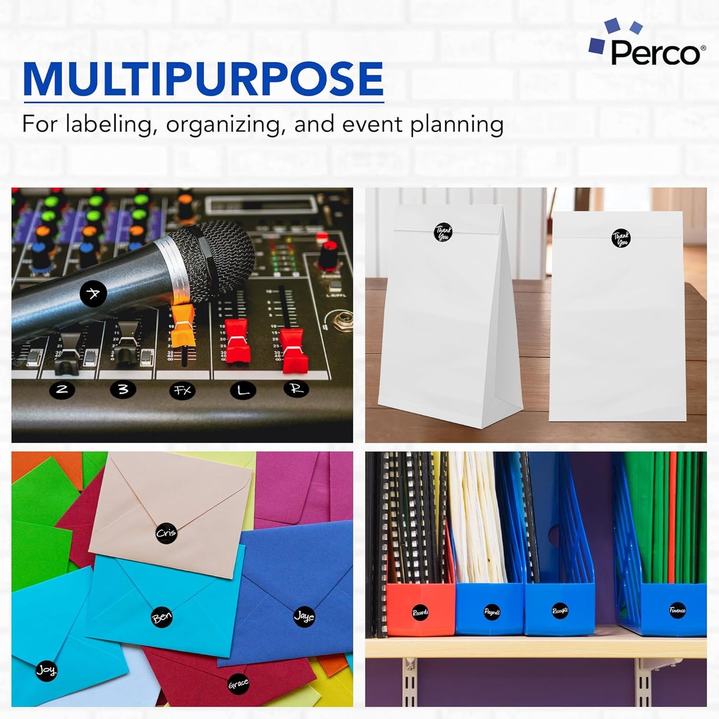 Perco Black 1-Inch Round Circle Dot Sticker Labels - Multi-Roll Pack (3 Rolls, 1,000 Labels Each) - Permanent Adhesive, Vibrant Colors, Strong Hold - Perforated for Easy Use - Made in USA