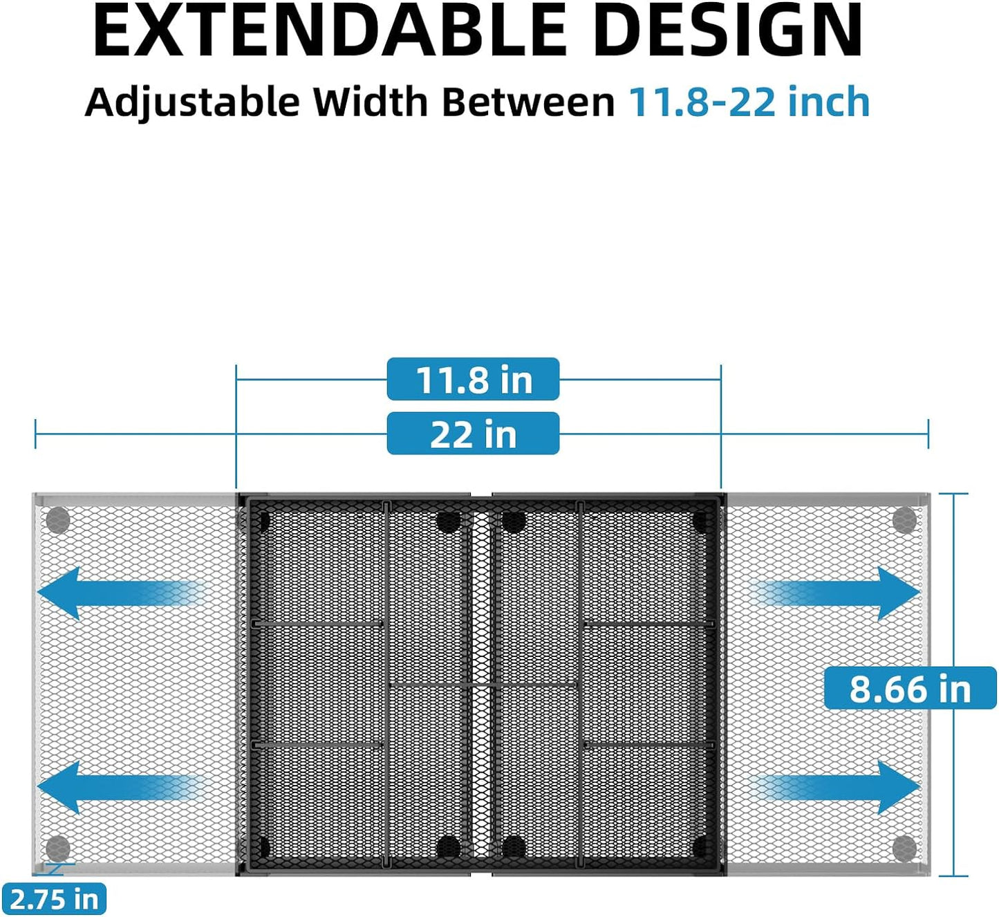 Marbrasse Expandable Desk Drawer Organizer, Mesh Drawer Organizer Tray with 10 Adjustable Compartments, Desk Organizers and Accessories for Office Supplies (Longer Expandable Drawer Organizer-B)