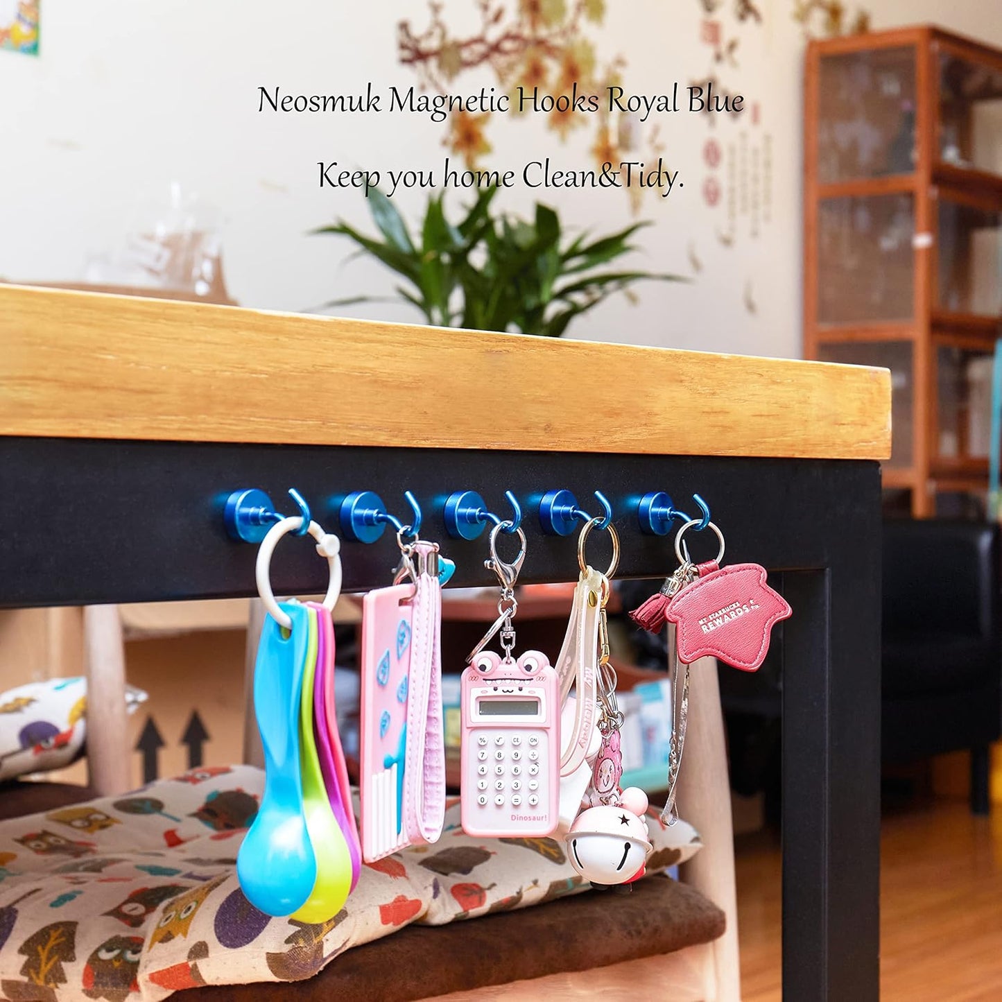 Neosmuk Magnetic Hooks,Heavy Duty Earth Magnets with Hook for Refrigerator, Extra Strong Cruise Hook for Hanging, Magnetic Hanger for Cabins, Grill (Blue, Pack of 4)