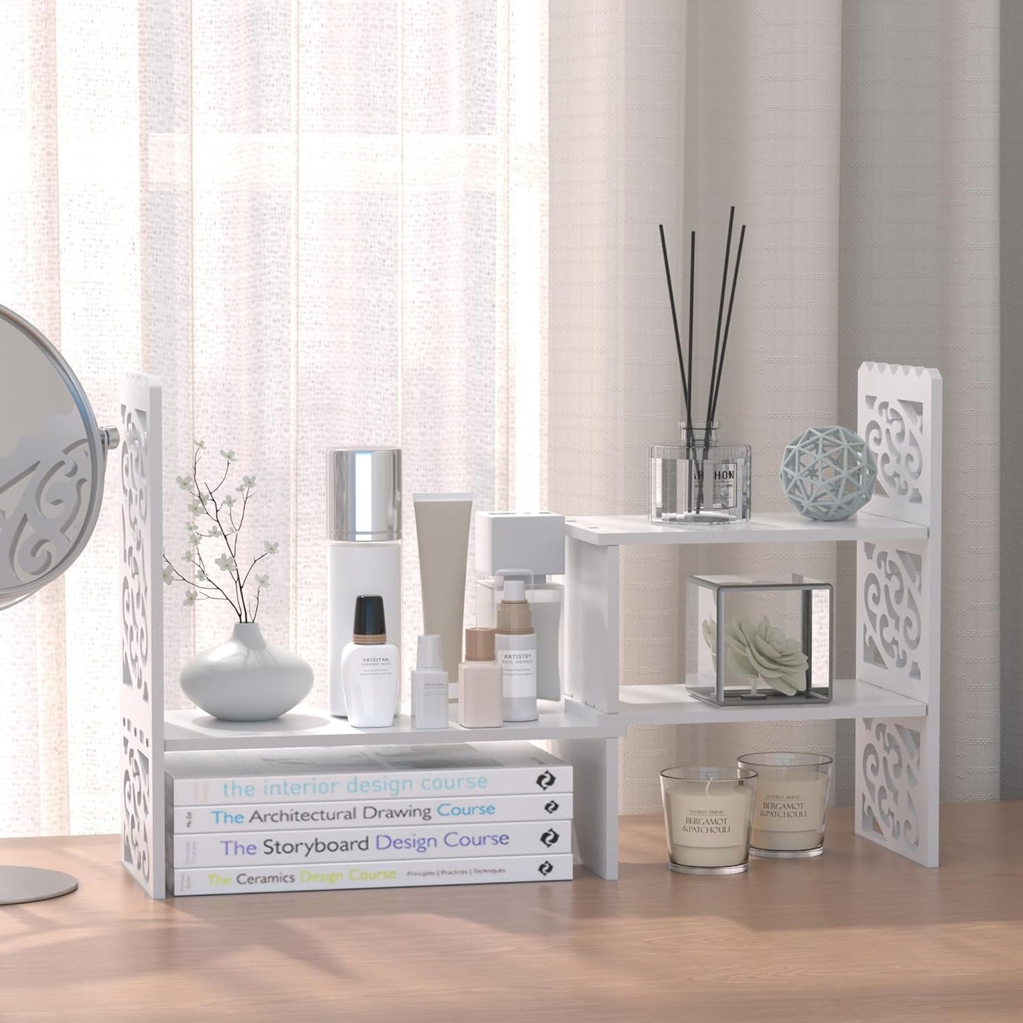 Jerry & Maggie - WPC Desktop Organizer White Office Storage Rack Shelf | Birthday Gifts - Toy - Home Decor | Free Style Rotation Display Modern Luxurious Stand Shelf (White)