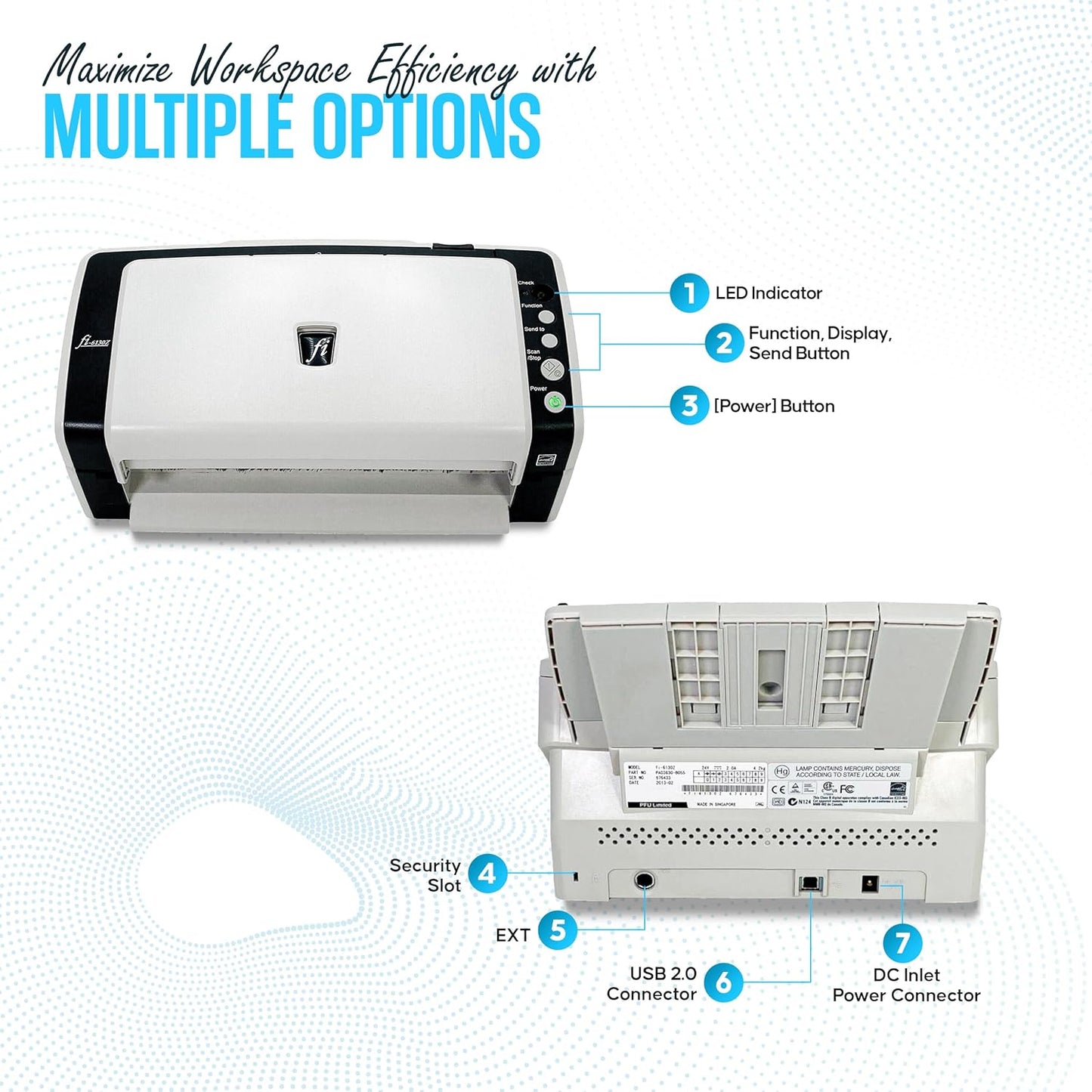 FI-6130 Fujitisu Document Scanner ADF - 1 Year Warranty - Duplex Sheet-Fed Document Scanner with 24V, USB 2.0 Cable & Microfiber Cleaning Cloth (Renewed)