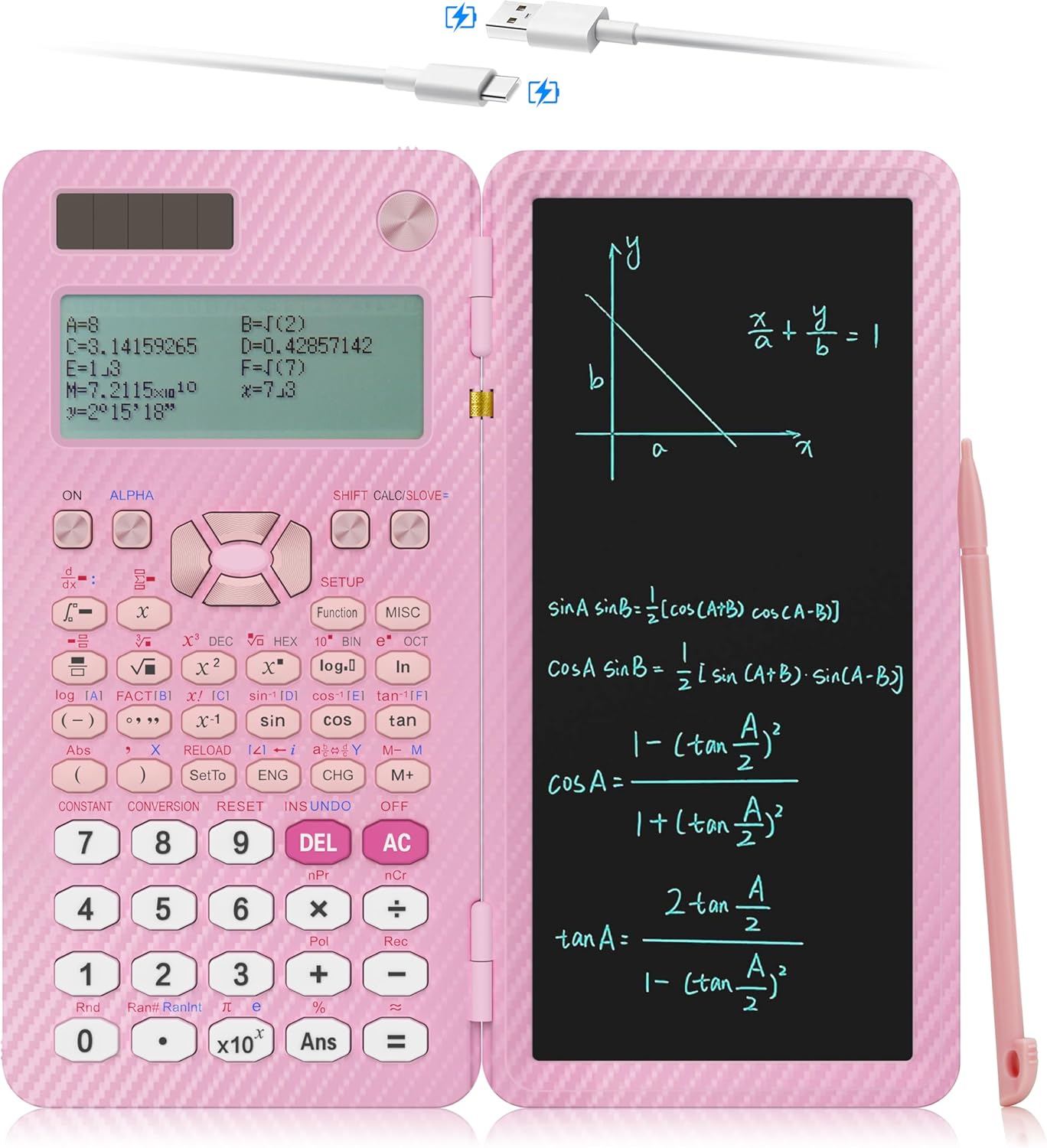 Scientific Calculators for College Students, IPepul Pink Desktop Math Solar Calculator with Notepad,991EX Type-C Rechargeable 552 Functions, School Supplies for Middle High School and Students(Pink)