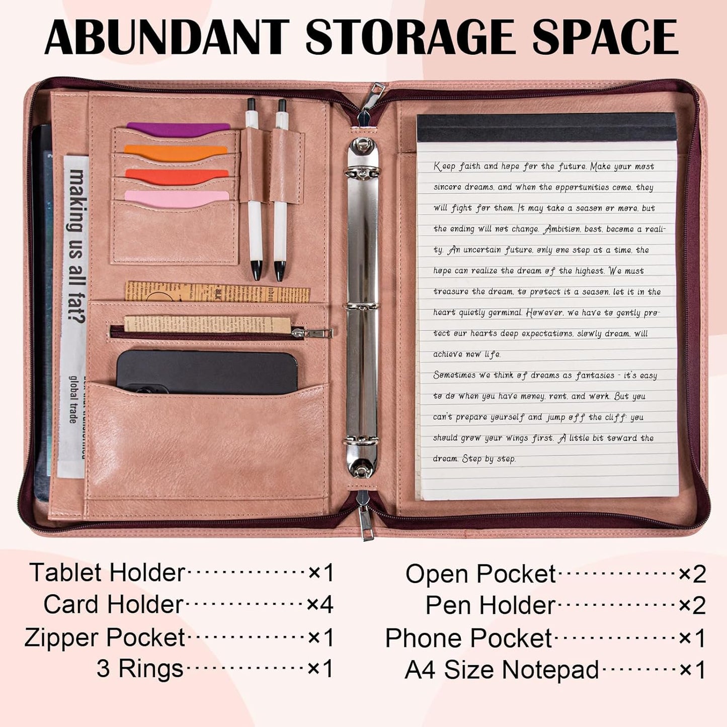 Calfinder Personalized Padfolios Portfolio Binder,3 Ring Leather Binder with Zipper,Professional Padfolios for Women&Men, Business Portfolio Organizer for Resume, Leather Folder for Ipad