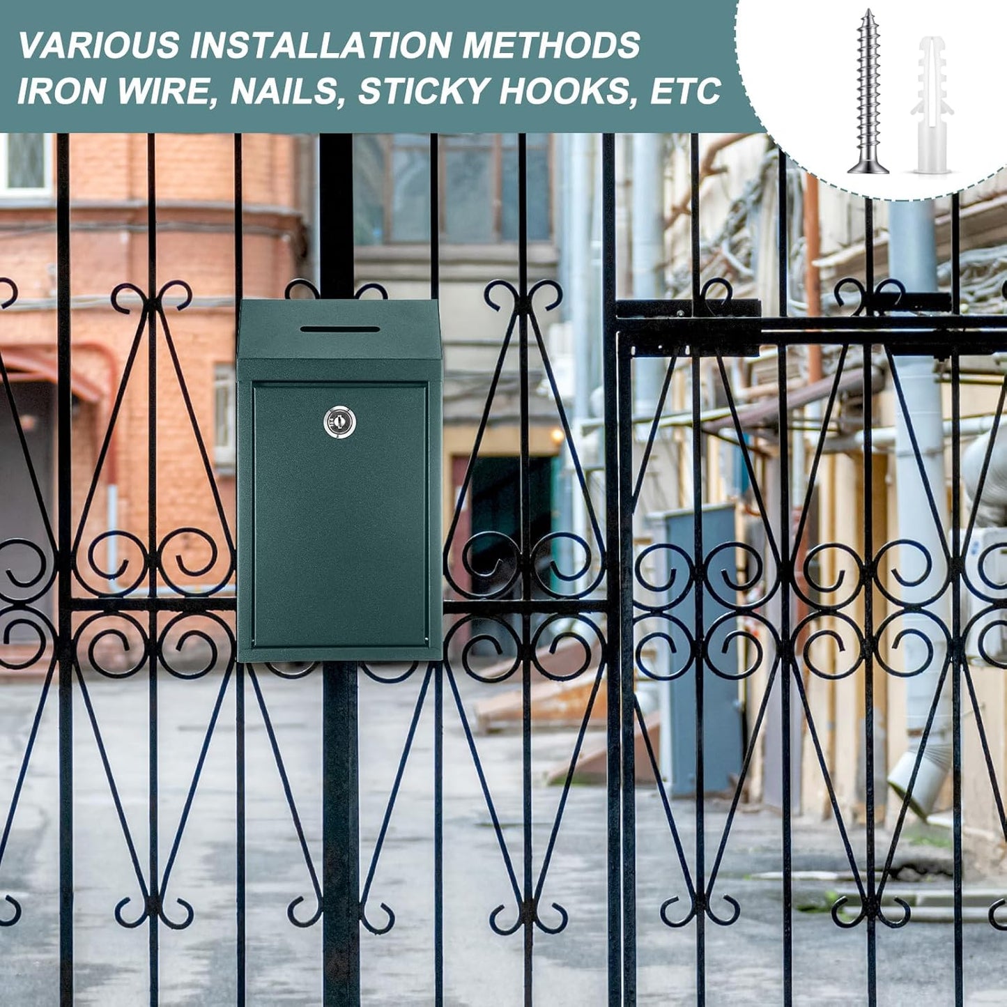 Metal Donation Cash Box Collection Safe Suggestion Box with Lock Wall Mounted Mailbox Delivery Ballot Container for Home Office Outdoor Door