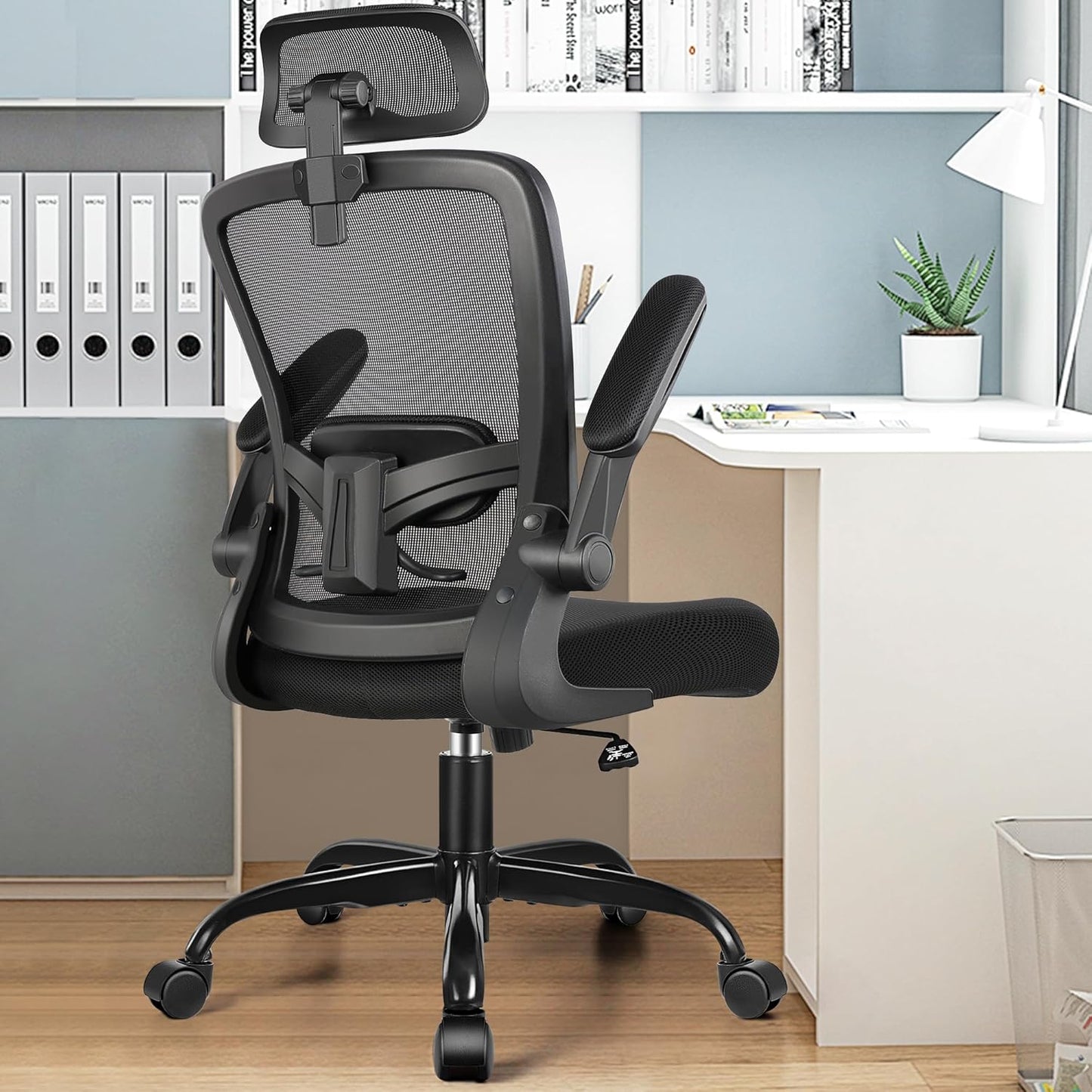 FelixKing Ergonomic Office Chair, Headrest Desk Chair with Adjustable Lumbar Support, Home Office Swivel Task Chair with High Back and Armrest, Adjustable Height Gaming Chair(Black)