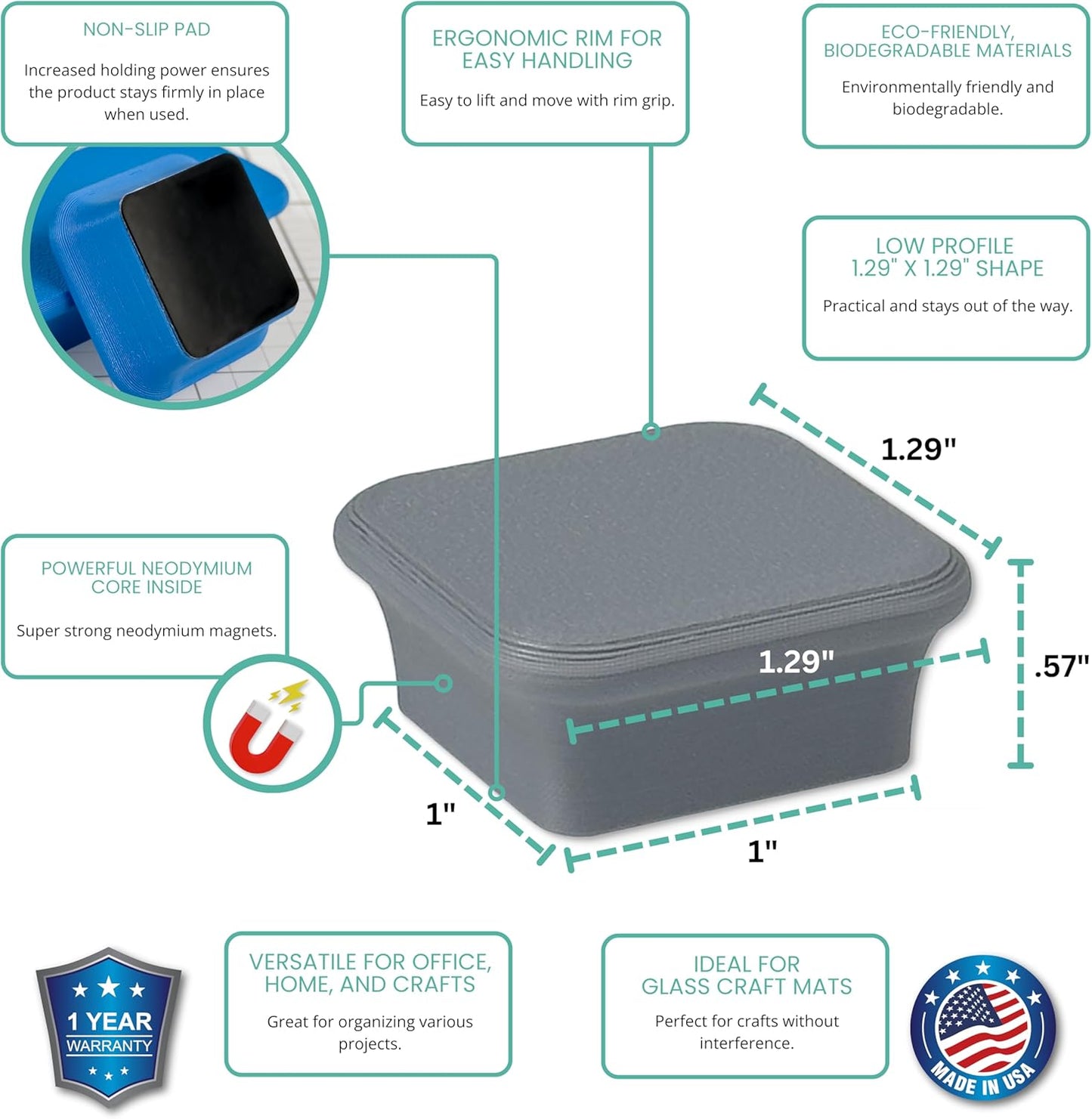 Glassboard Studio MiniBar Magnet - Strong Neodymium Rare Earth Magnets for Fridge, Whiteboard, Locker & Magnetic Glassboards - Ideal for Crafting & Office Use - Strong Fridge Magnets (Steel Gray, 12)