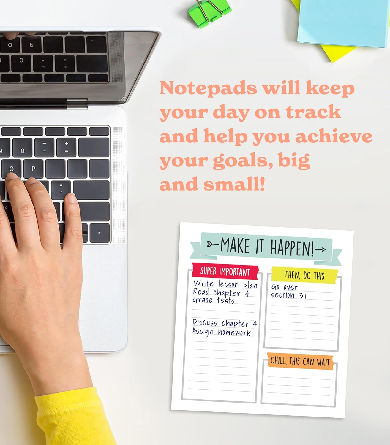 Carson Dellosa Aim High Notepad 3-Pack Set, Note Pads for To Do List, Goals, Checklist, and Classroom Organization Stationary, Desk Accessories and Office Supplies