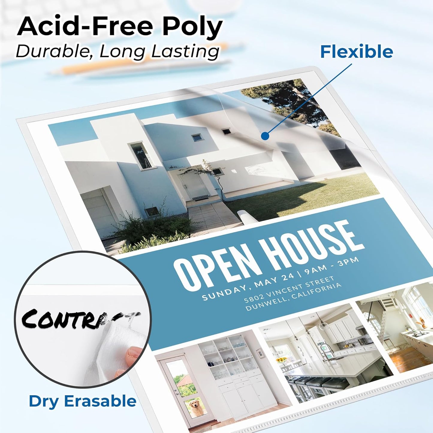 Dunwell Clear Folders for Documents, Plastic 8.5x11 File Sleeves for Document Protection, Filing, Storage, Organization (6 Pack) Transparent Folders with Pockets, Durable Letter Size Document Holder