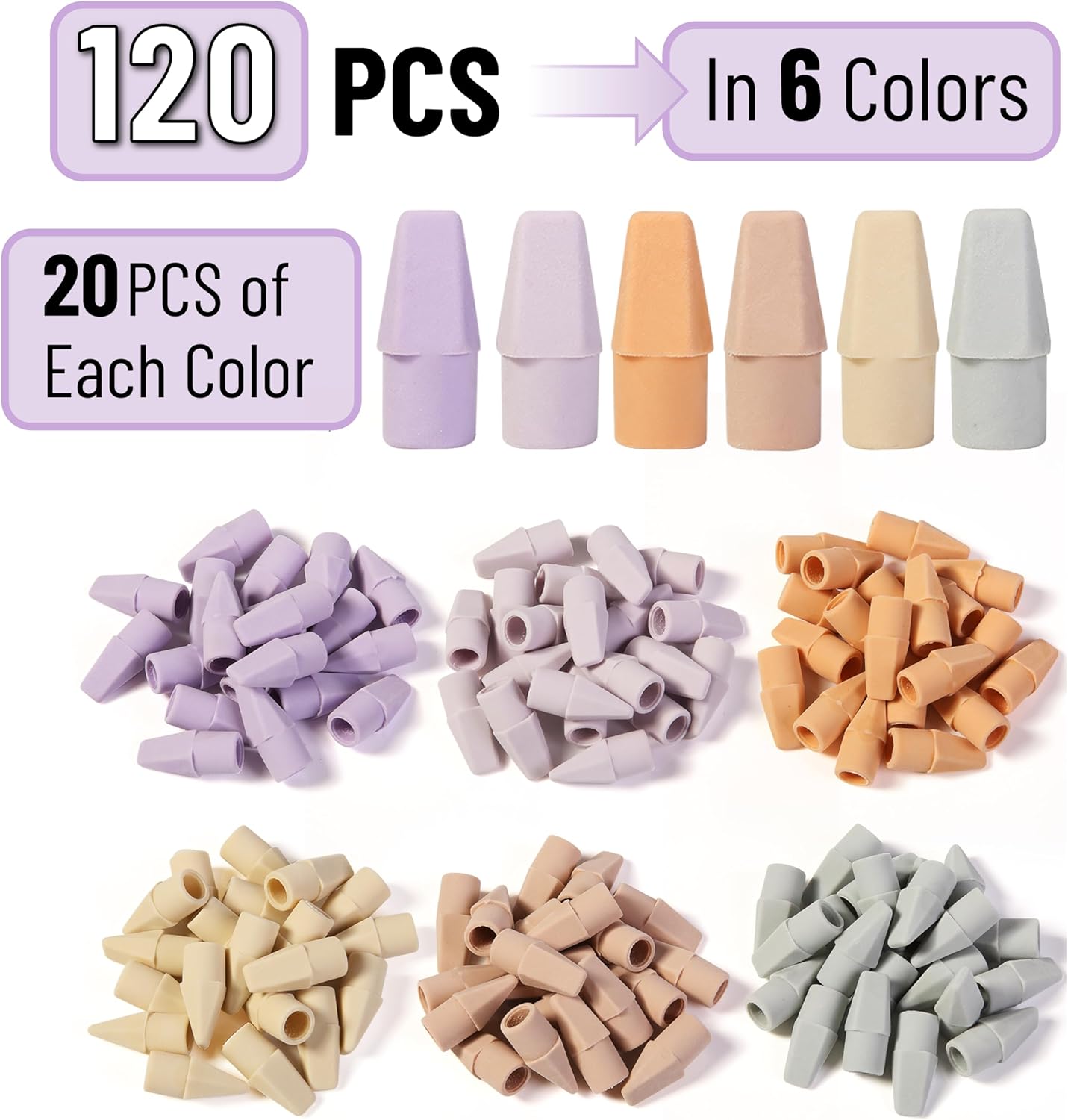 Mr. Pen- Pencil Erasers Toppers, 120 Pack, Colorful, Latex Free, No Smudge, Mr Pen Erasers for Pencils