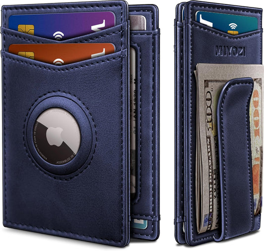 Airtag Wallet for Men- with Money Clip Gift Boxed, Magnetic Closure Slim Genuine Leather Front Pocket Wallet, 4.1"x 2.8", RFID Blocking