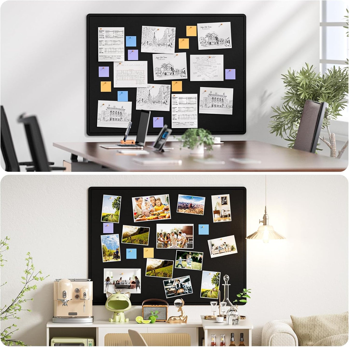 MaxGear Large Bulletin Board 48" x 36", Foldable Felt Board Vision Board Supplies, Cork Board for Office, Home, School, Small Pin Boards for Walls Decorative Display Board Black