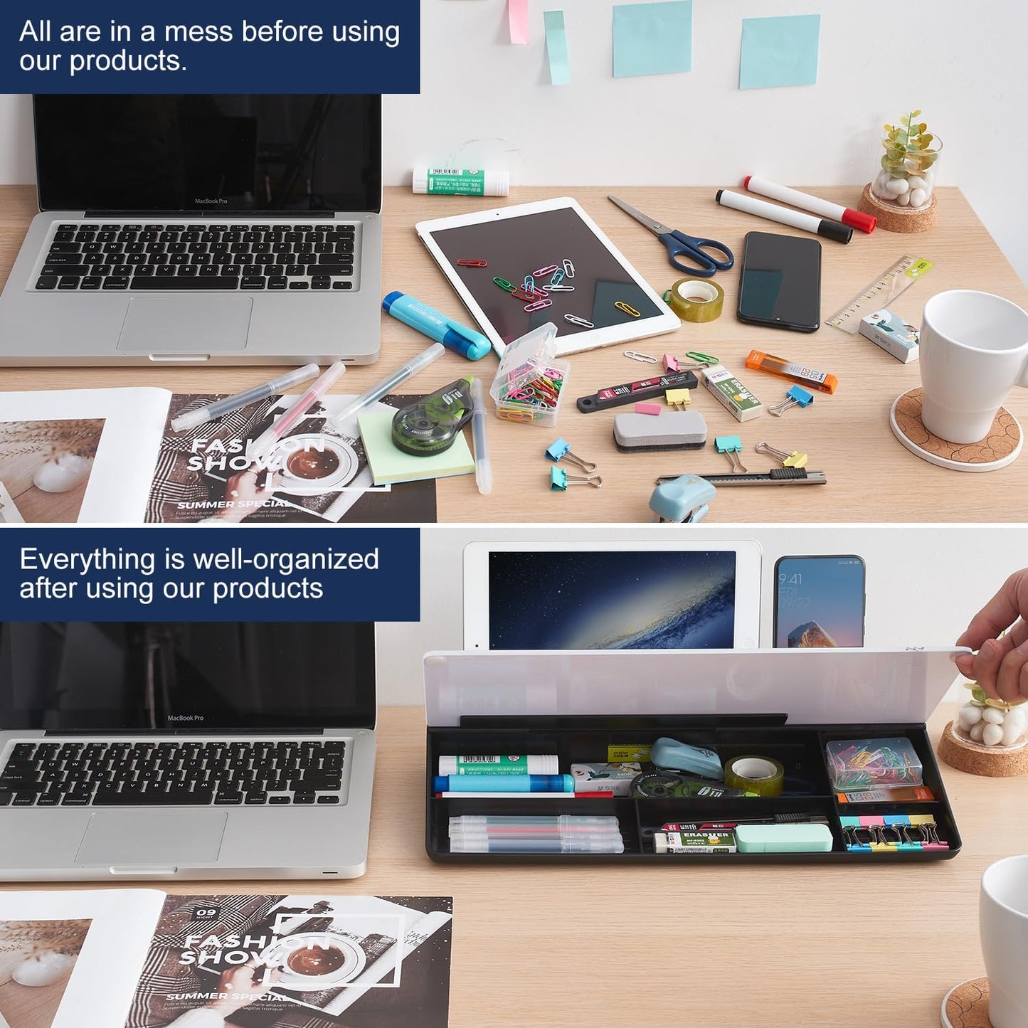 Small Glass Desktop Whiteboard Dry-Erase-Board - Computer Keyboard Stand White Board Surface Pad with Drawer, Desk Organizers with Accessories for Office, Home, School Supplies