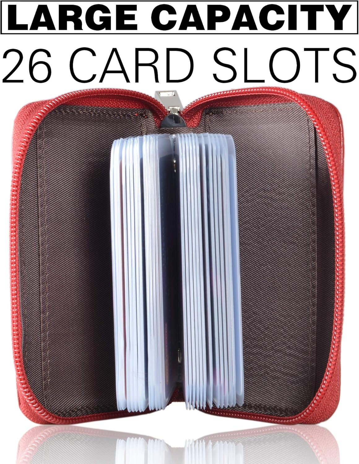 Easyoulife Genuine Leather Credit Card Holder Zipper Wallet With 26 Card Slots