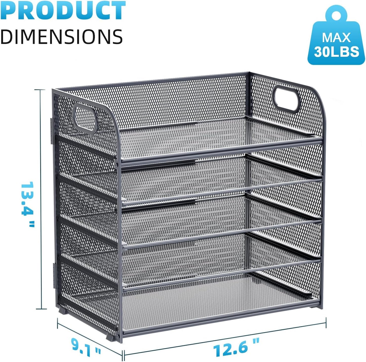 Marbrasse Paper Organizer Letter Tray, 5 Tier Mesh File Organizer with Handle, Paper Sorter Desk Organizer for Home Office Supplies - Grey