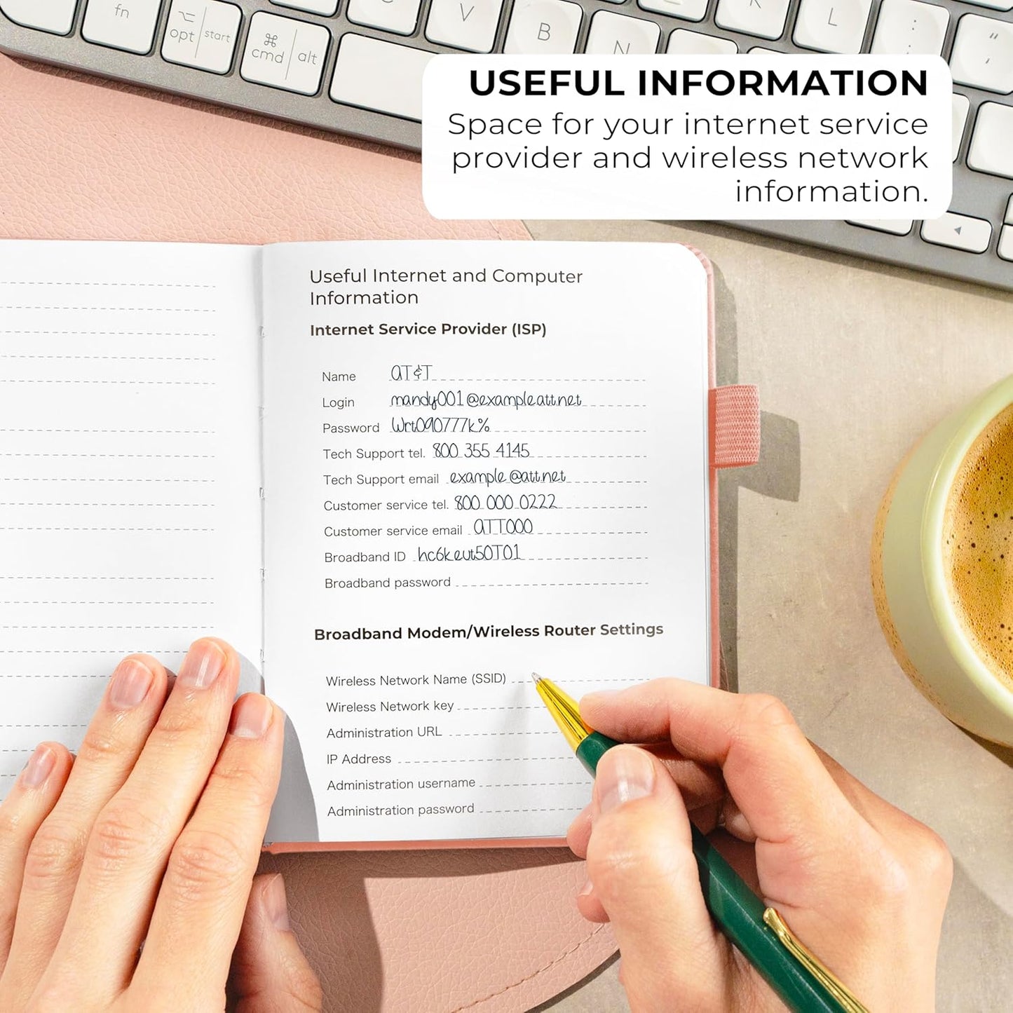 Clever Fox Password Book with alphabetical tabs. Internet Address Organizer Logbook. Small Pocket Password Keeper for Website Logins (Peach Pink)