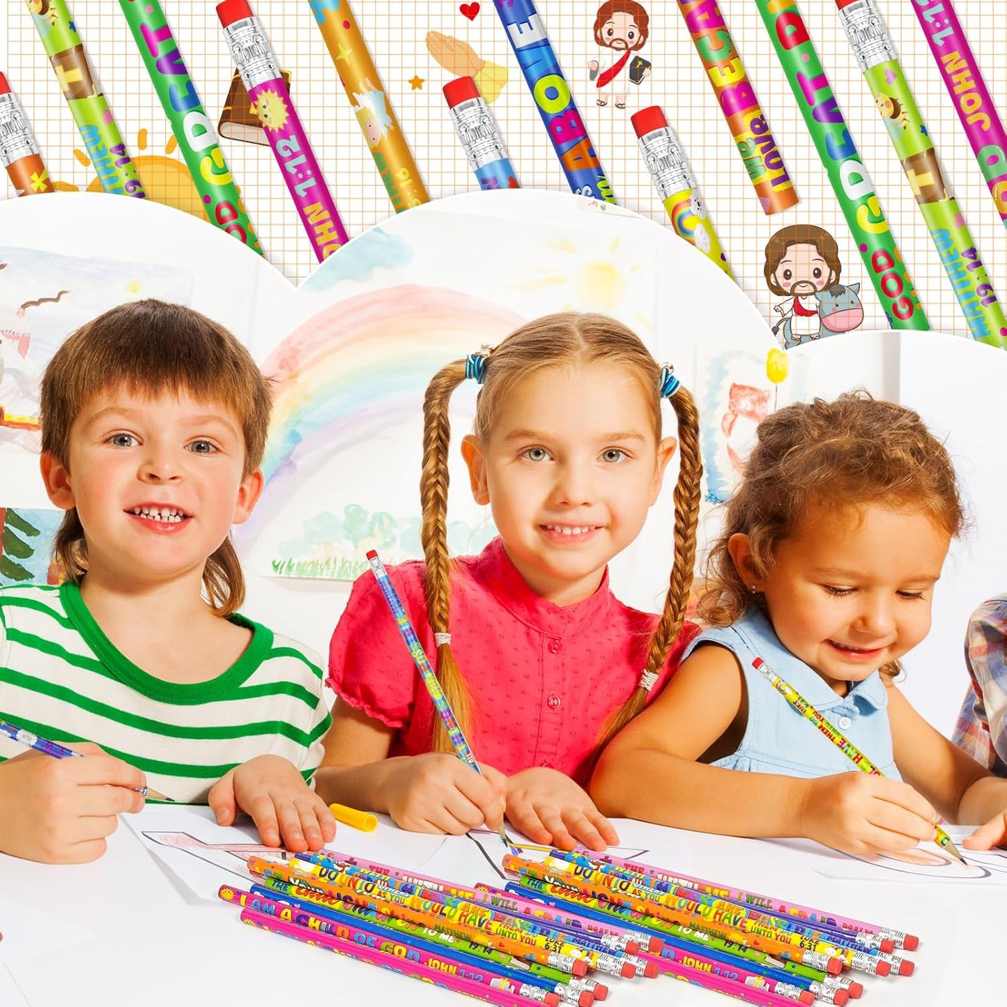 Cinrobiye 100 PCS Bible Pencils Bulk,Christian Gifts for Children Wood Pencils with Erasers Inspirational Religious Supplies for School Prizes Classroom Exchange Gift Party Favors,Stationary Gifts
